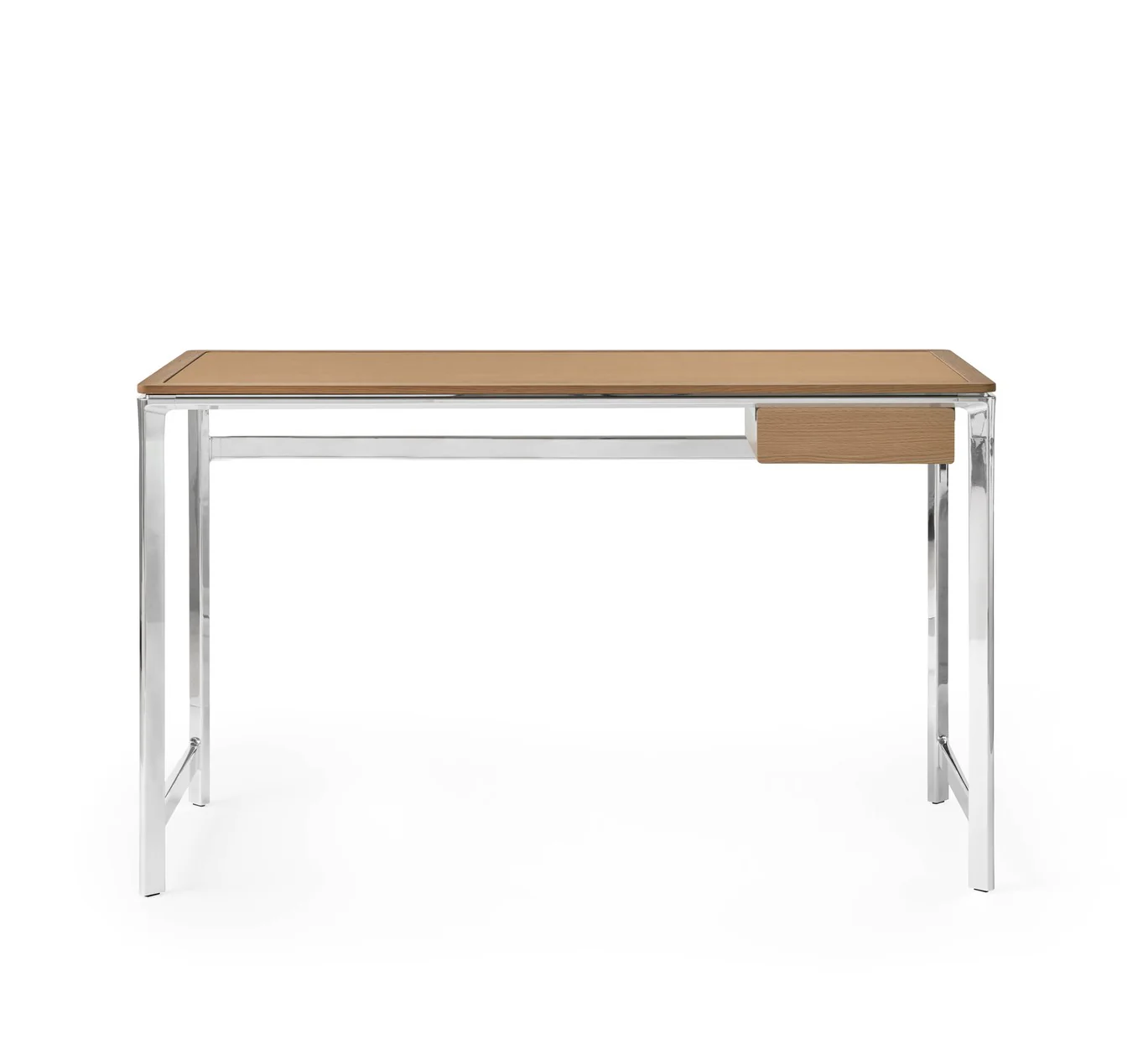 Biurko STUDIO kamelowy skórzany blat z dębową ramą i aluminiową podstawą - Image 4