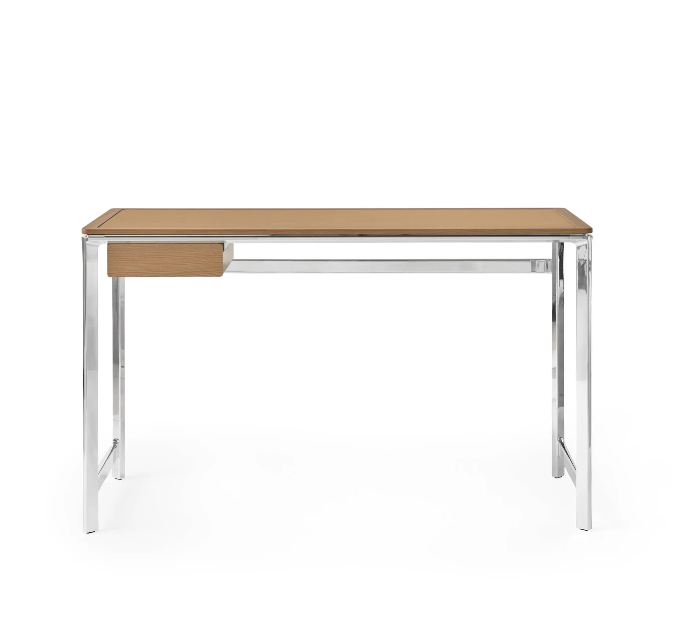 Biurko STUDIO kamelowy skórzany blat z dębową ramą i aluminiową podstawą - Image 8