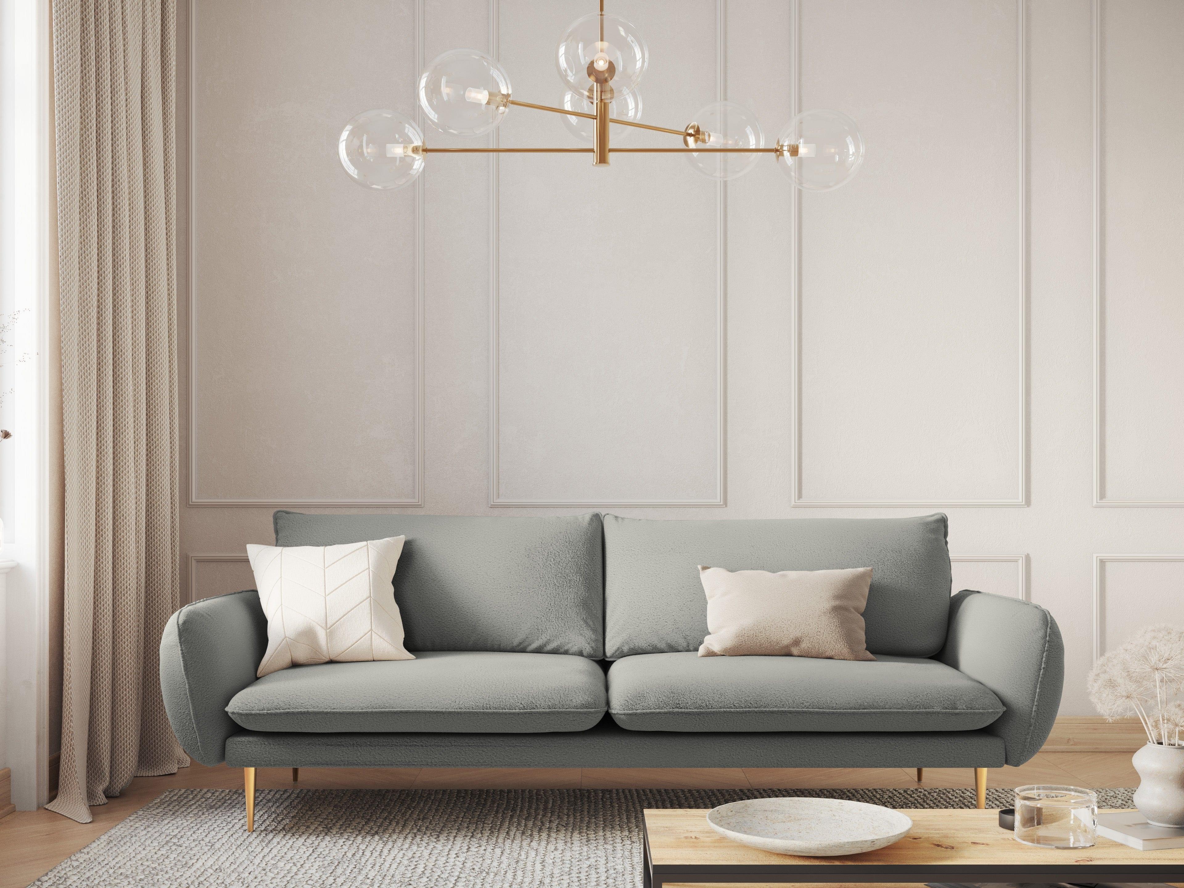 Sofa 4-osobowa VIENNA szary boucle ze złotą podstawą - Image 2