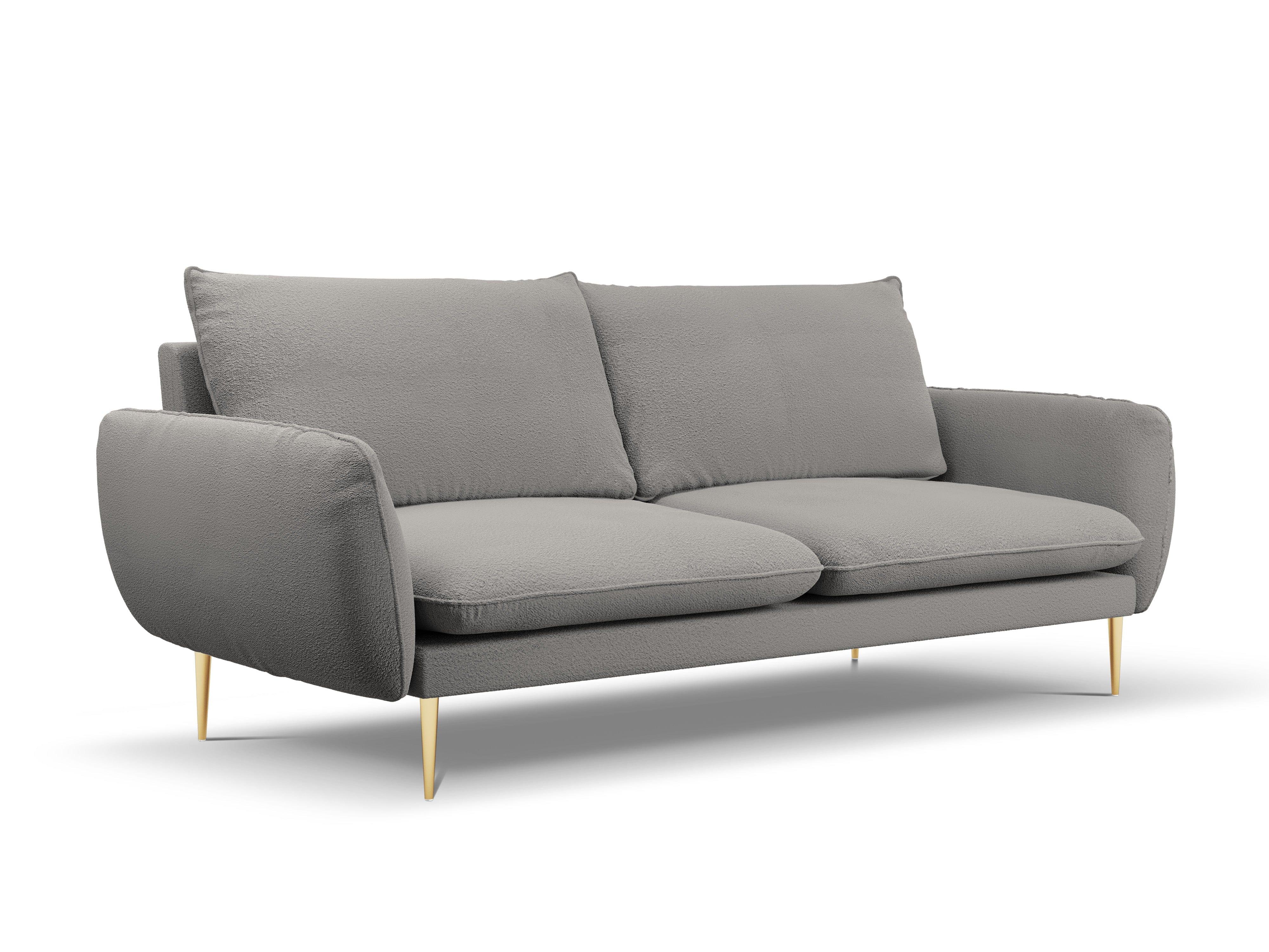 Sofa 4-osobowa VIENNA szary boucle ze złotą podstawą - Image 6