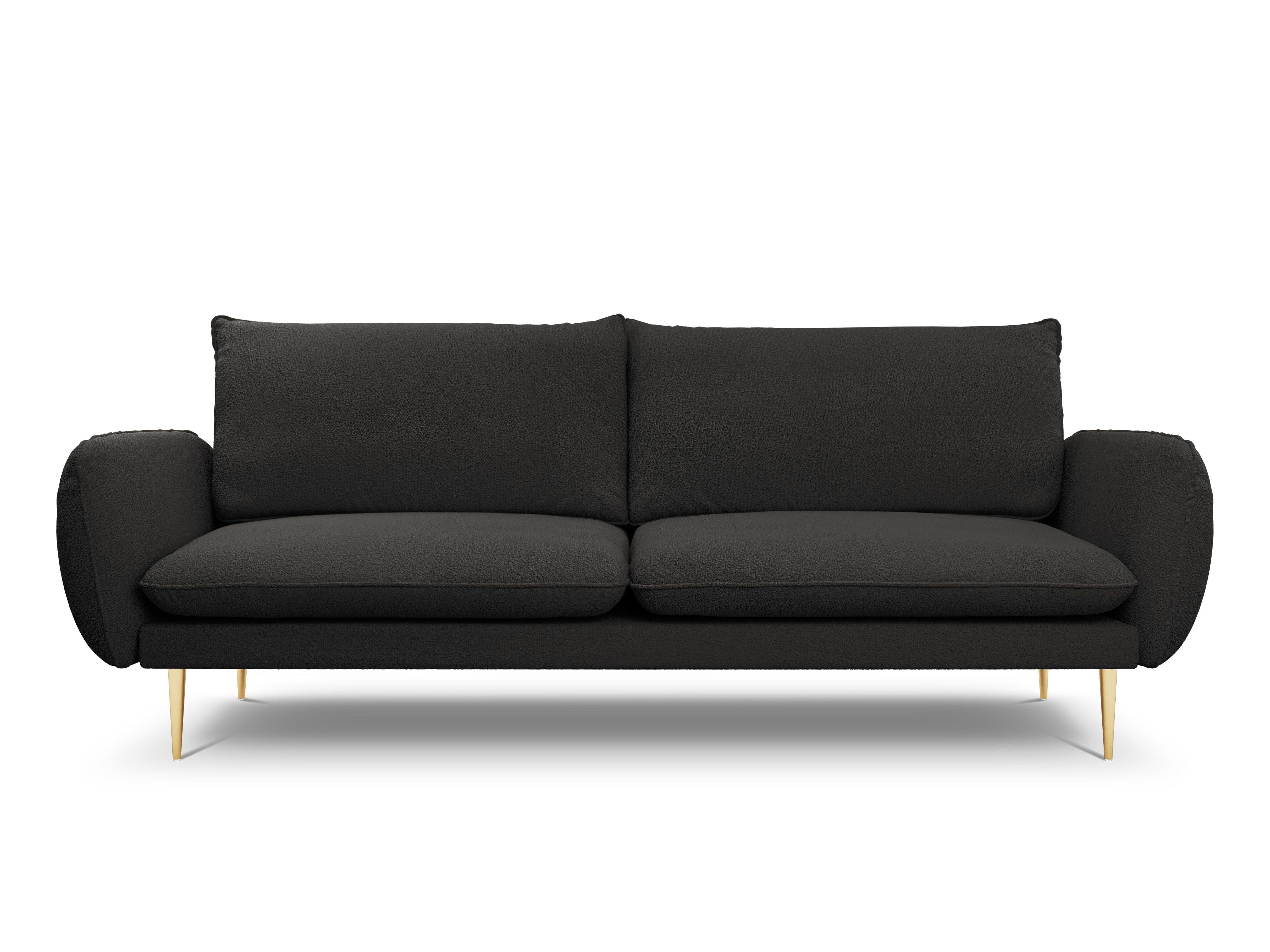 Sofa 4-osobowa VIENNA czarny boucle ze złotą podstawą - Image 3