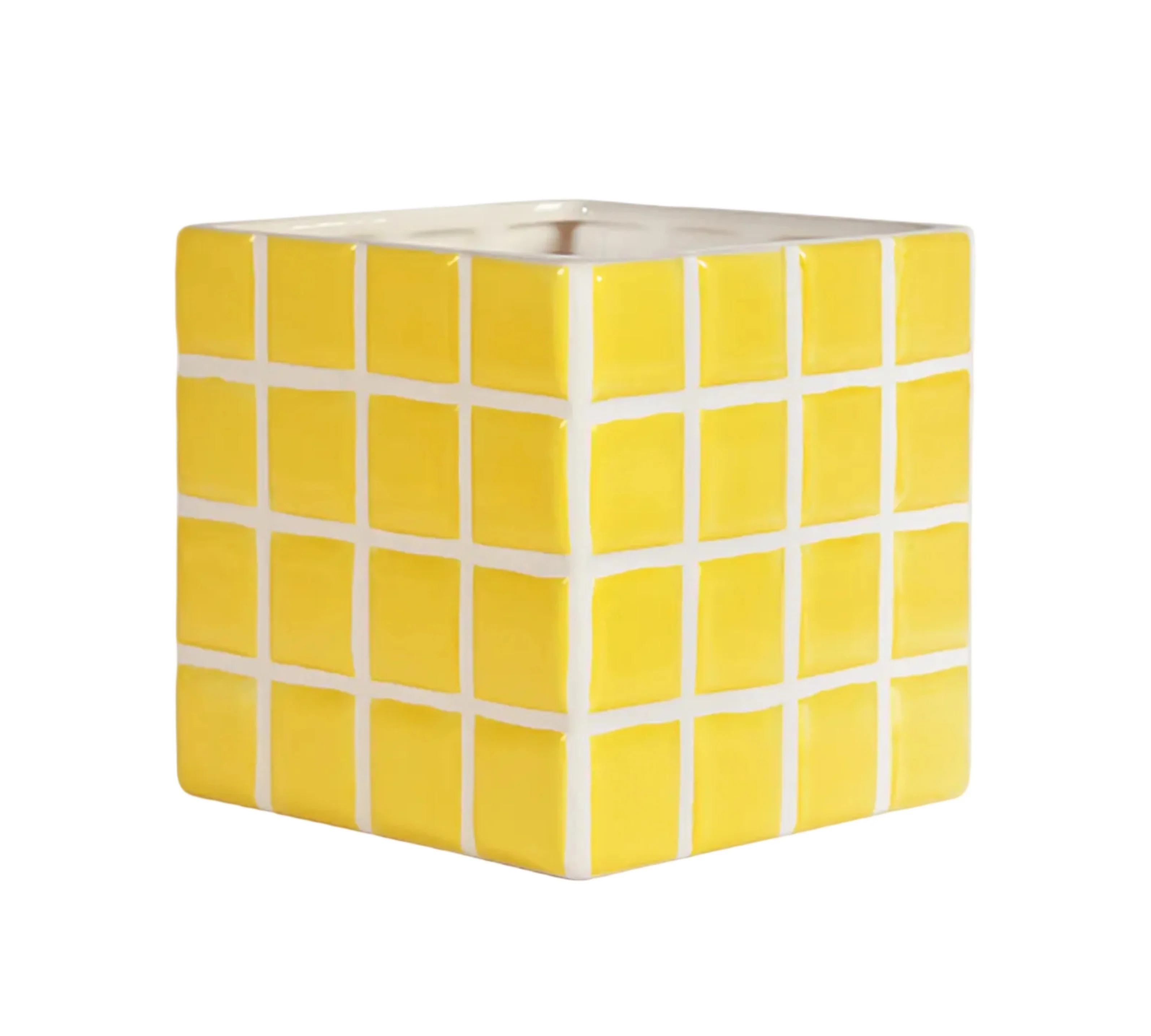Doniczka TILE żółty z białym