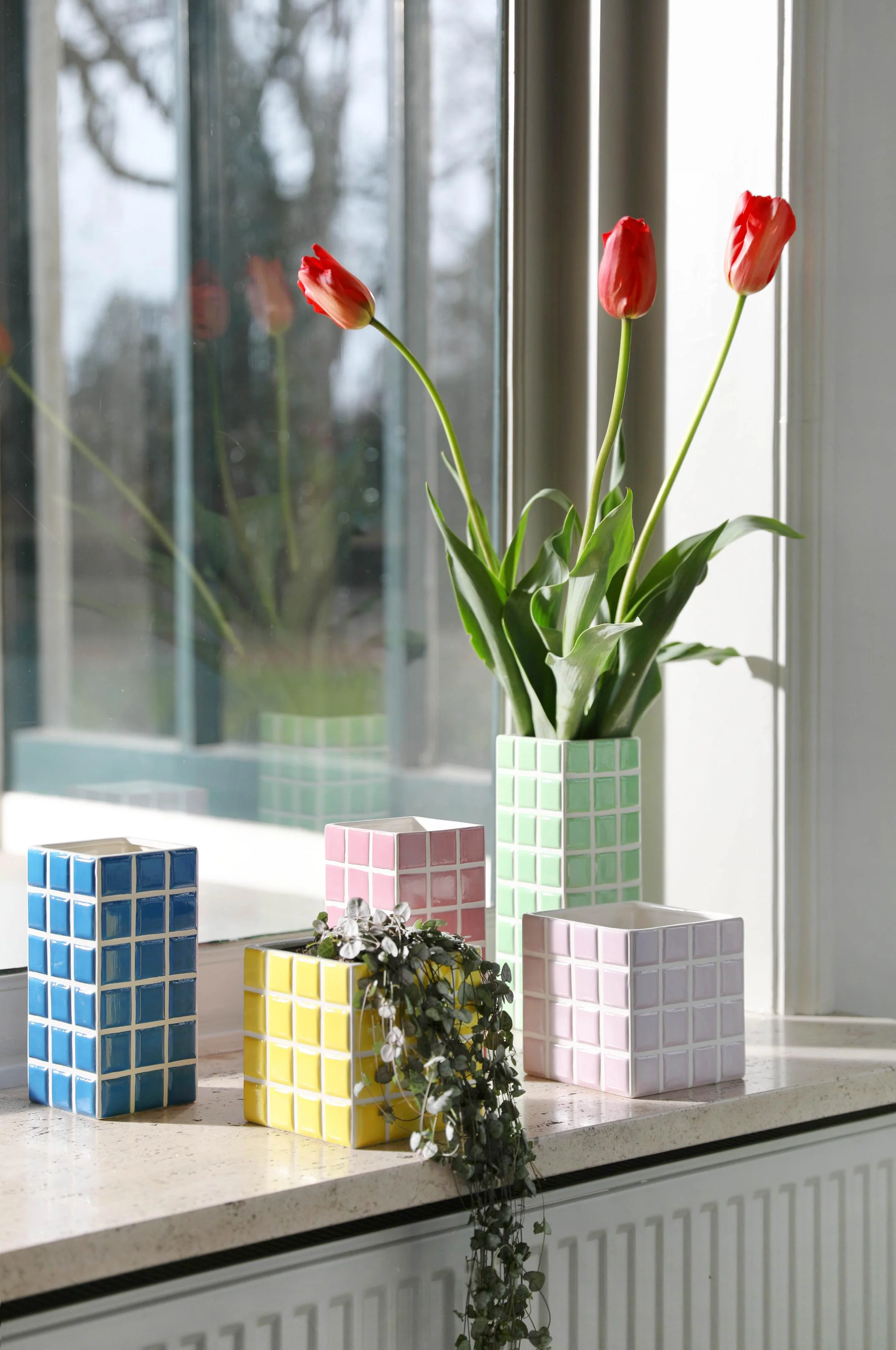 Doniczka TILE żółty z białym - Image 3