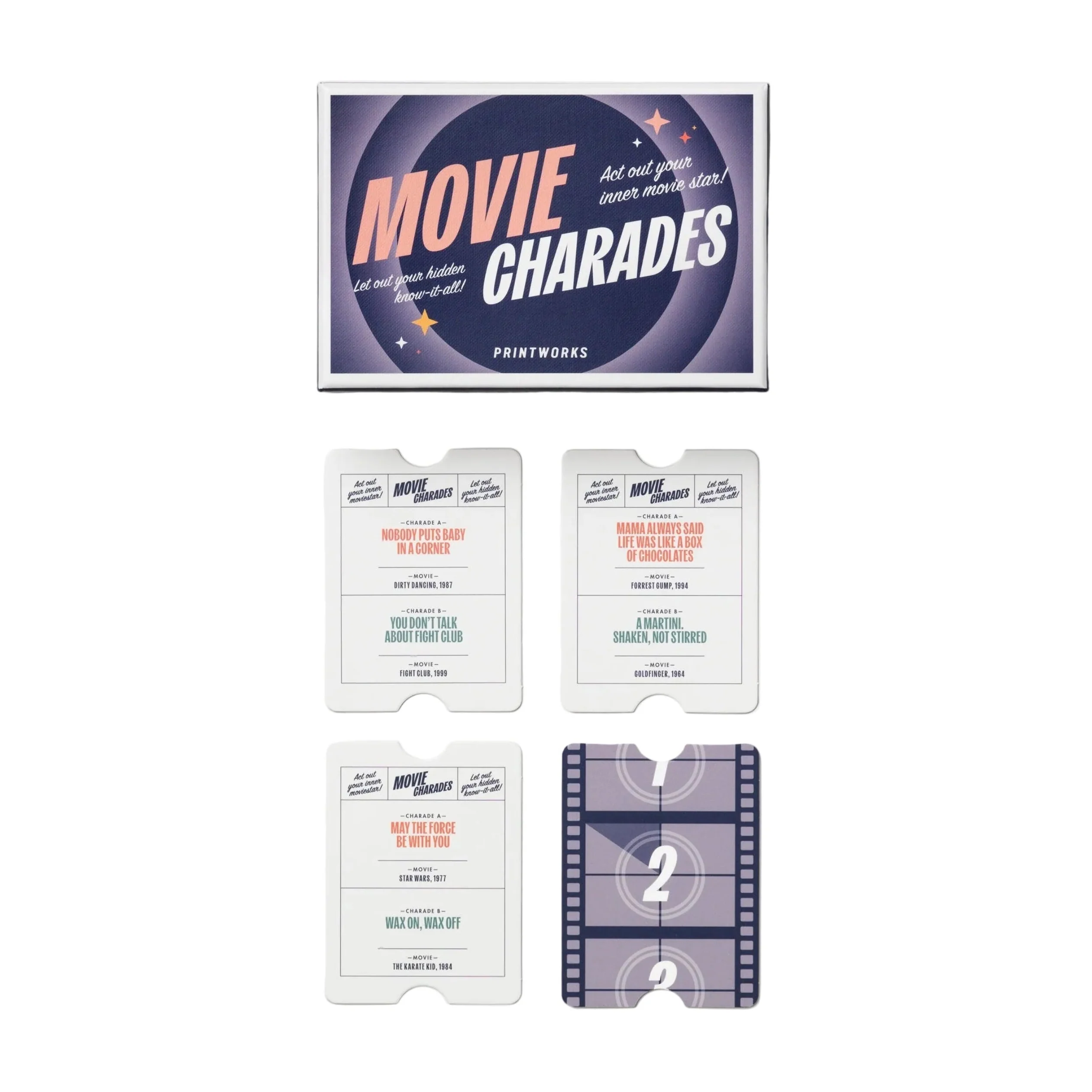 Gra filmowe kalambury MOVIE CHARADES granatowy z białym
