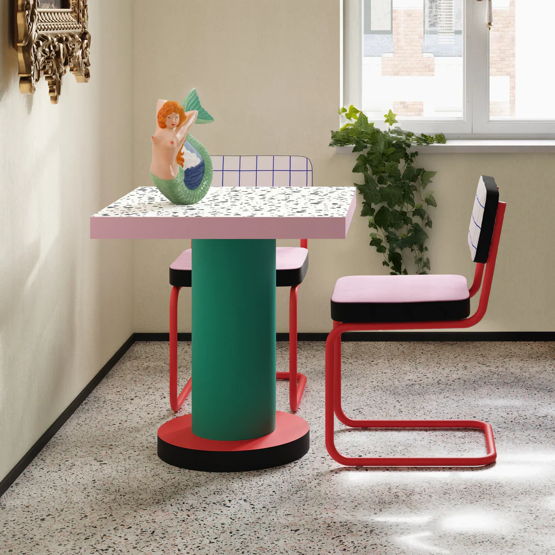 Krzesło SUPERCHAIR BLUE GRID łososiowy z czerwoną podstawą - Image 2