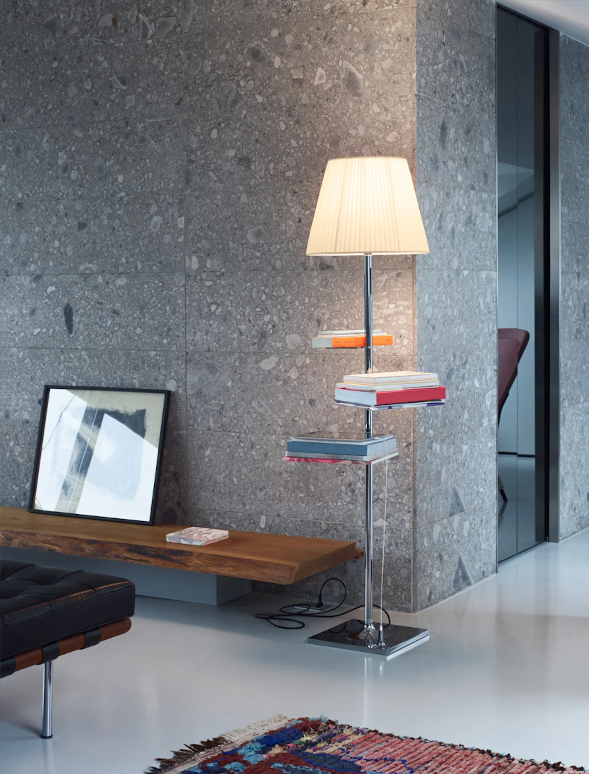 Lampa podłogowa BIBLIOTHEQUE NATIONALE srebrny z materiałowym abażurem - Image 2