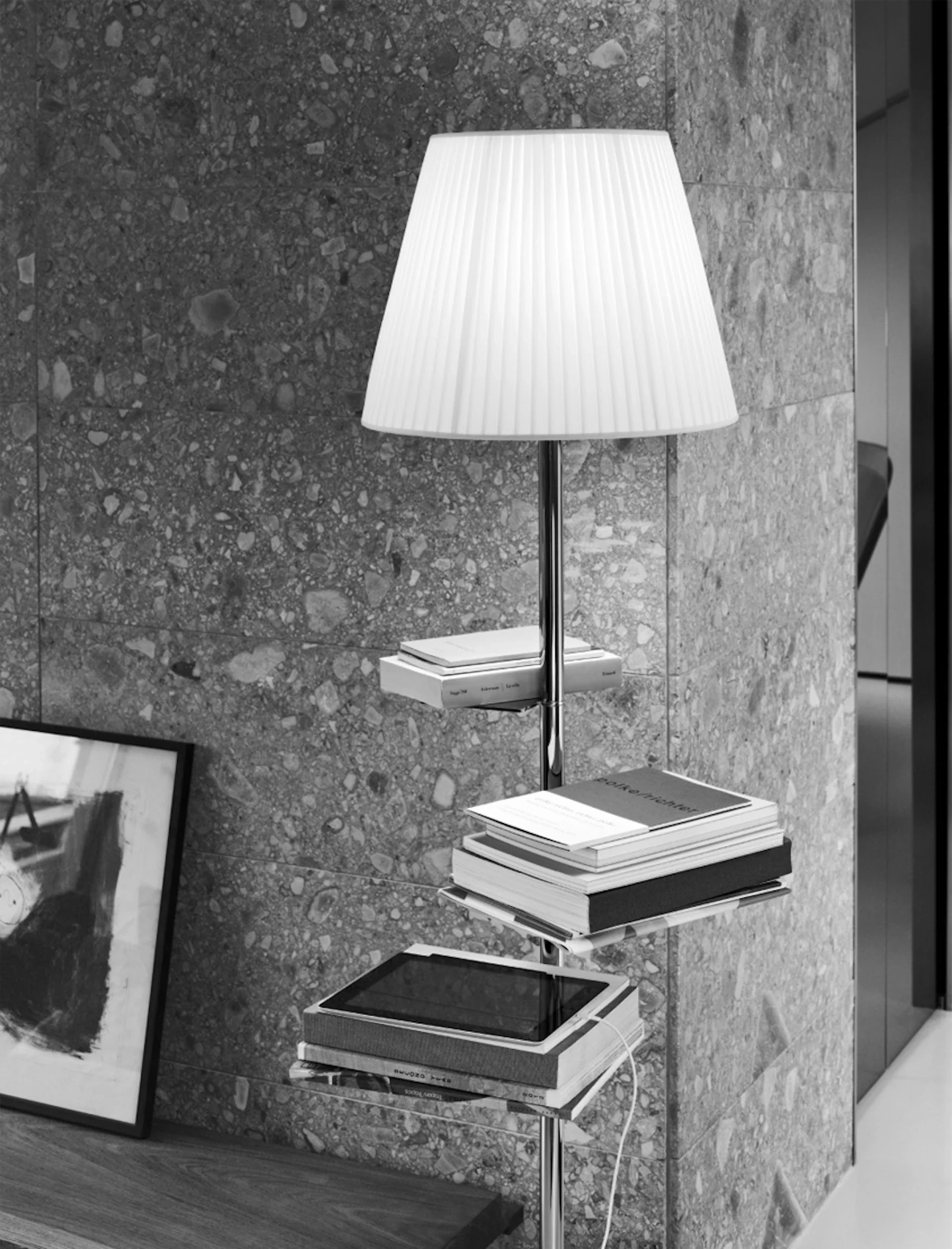 Lampa podłogowa BIBLIOTHEQUE NATIONALE srebrny z materiałowym abażurem - Image 5