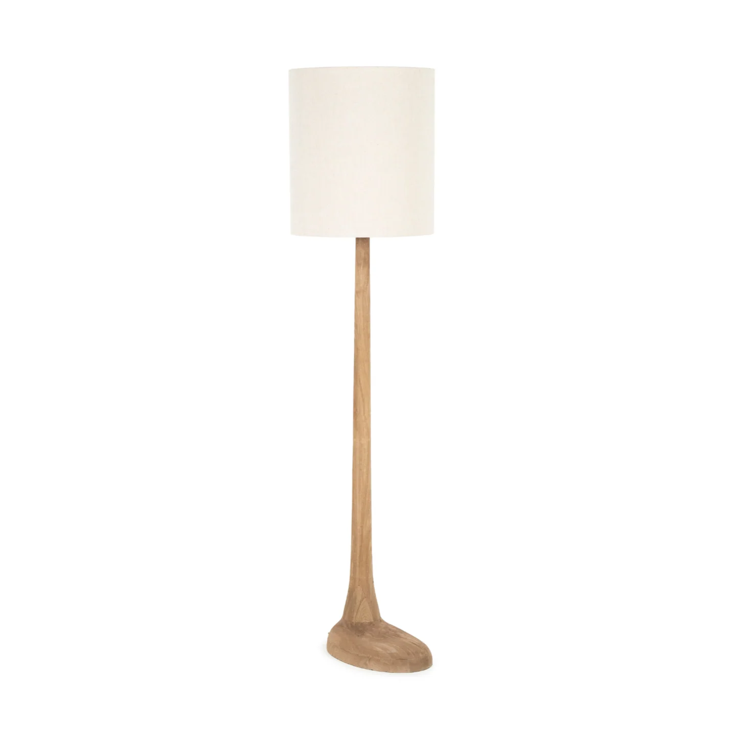 Lampa podłogowa RINE ciemne drewno mango z kremowym kloszem