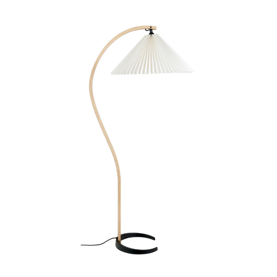 Lampa podłogowa do czytania TIMBERLINE drewno dębowe z białym kloszem
