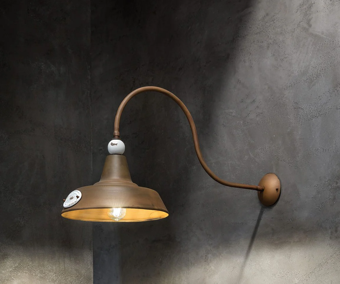 Lampa ścienna z wysięgnikiem ceramiczno-żelazna GRUNGE rdzawy z kremowym efektem Craquelé - Image 2