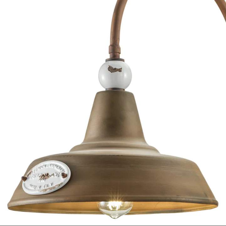 Lampa ścienna z wysięgnikiem ceramiczno-żelazna GRUNGE rdzawy z kremowym efektem Craquelé - Image 3
