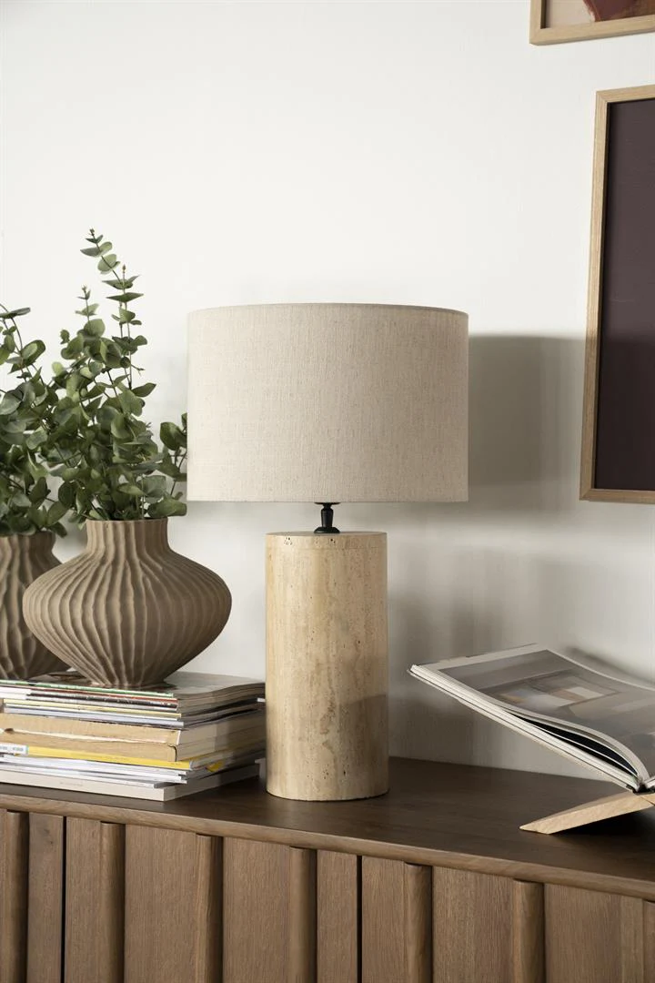 Lampa stołowa AMARA trawertyn z beżowym kloszem - Image 2