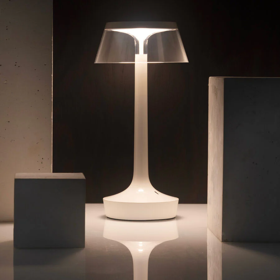 Lampa przenośna BON JOUR UNPLUGGED biały z transparentnym abażurem - Image 2