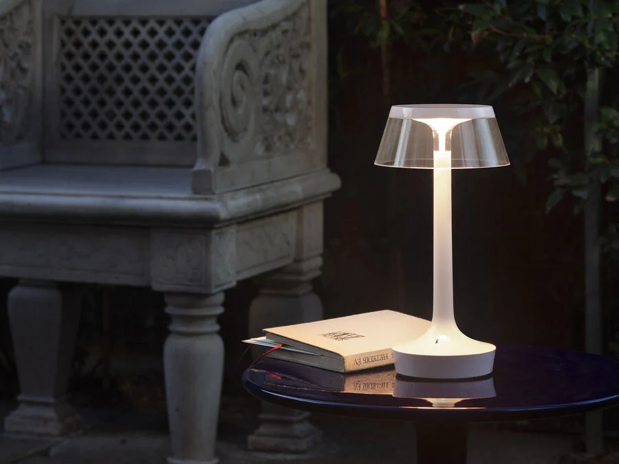 Lampa przenośna BON JOUR UNPLUGGED biały z transparentnym abażurem - Image 3