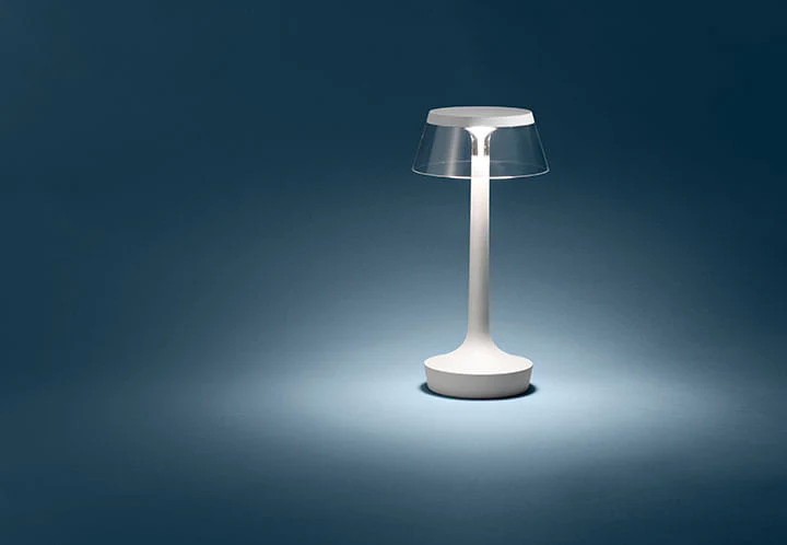 Lampa przenośna BON JOUR UNPLUGGED biały z transparentnym abażurem - Image 8