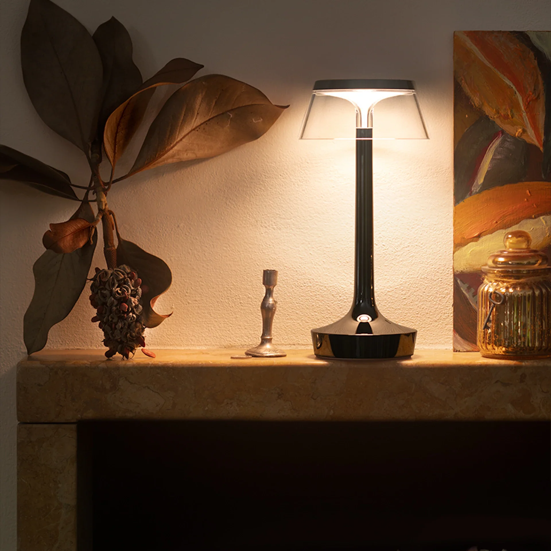 Lampa przenośna BON JOUR UNPLUGGED czarny chromowany z transparentnym abażurem - Image 2