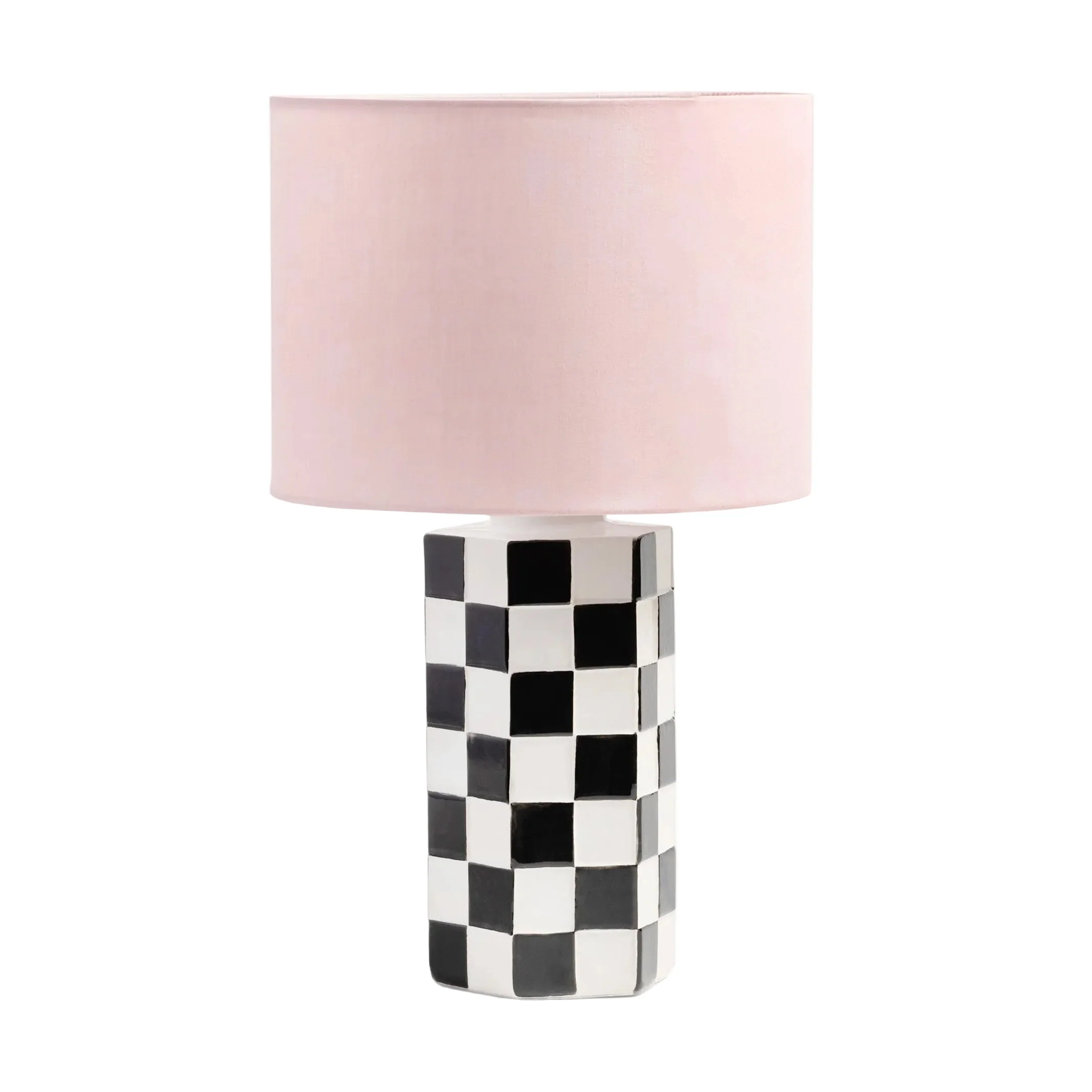 Lampa stołowa CHECK czarno-biała z różowym abażurem