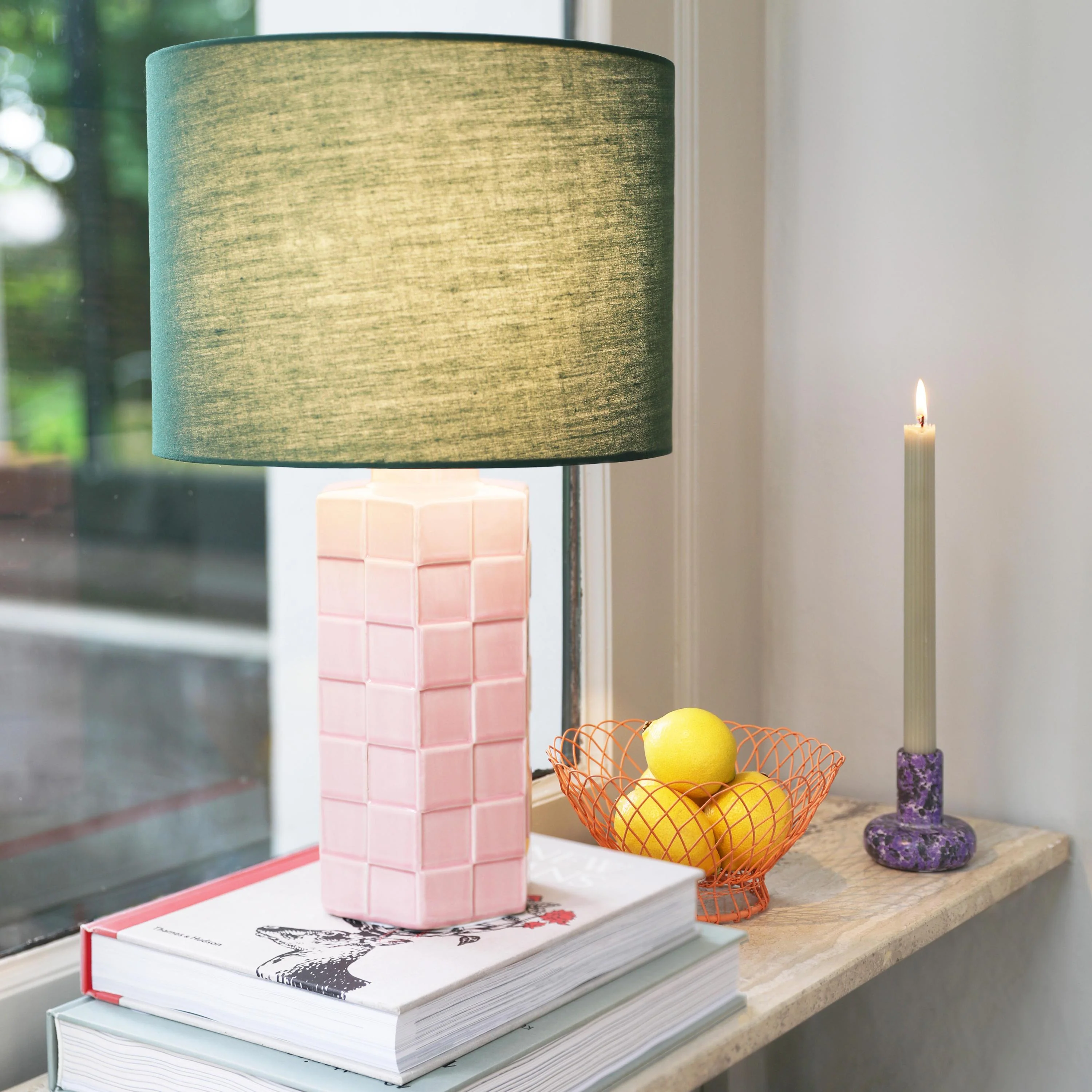 Lampa stołowa CHECK różowy z zielonym abażurem - Image 2