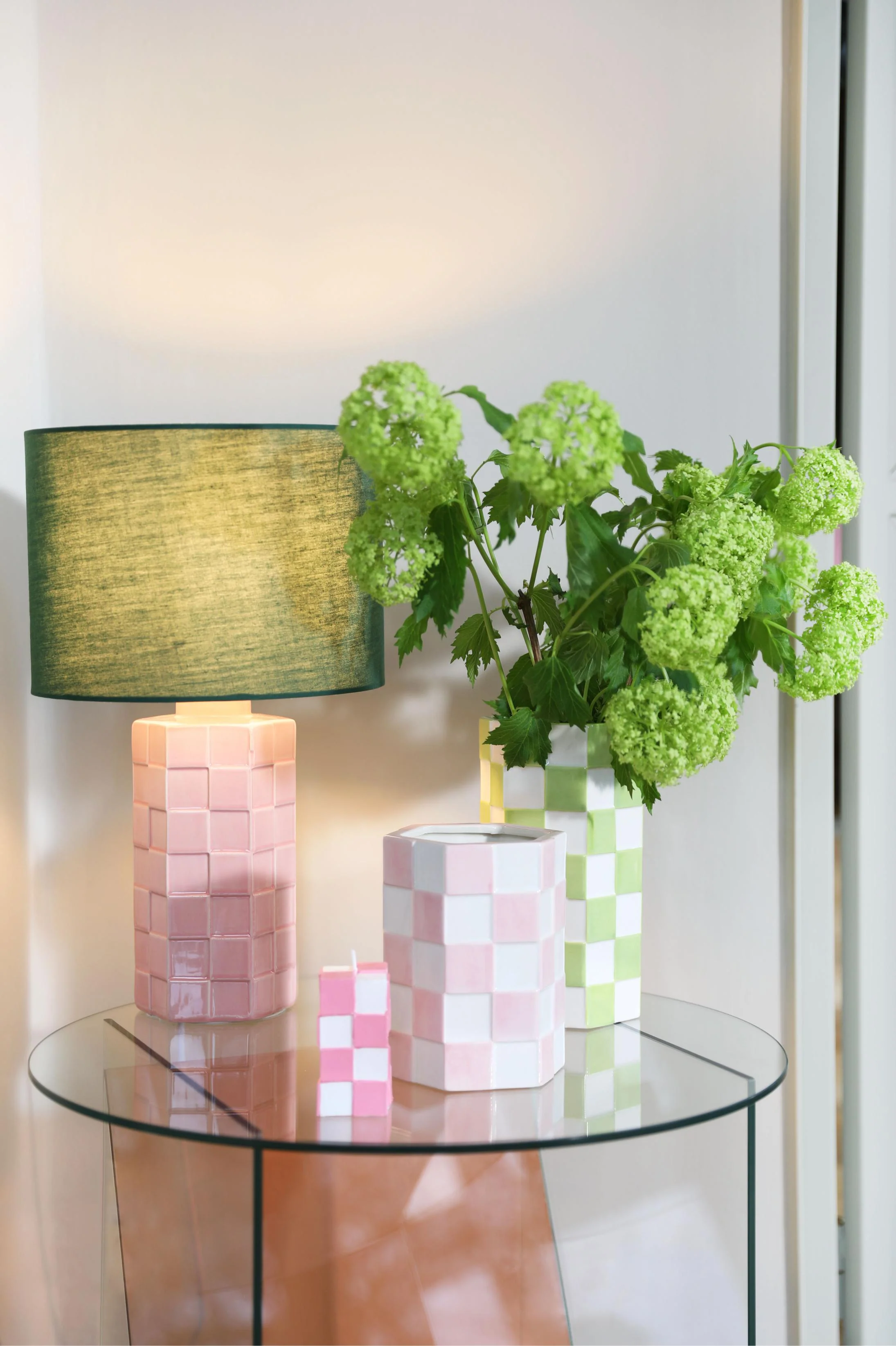 Lampa stołowa CHECK różowy z zielonym abażurem - Image 3