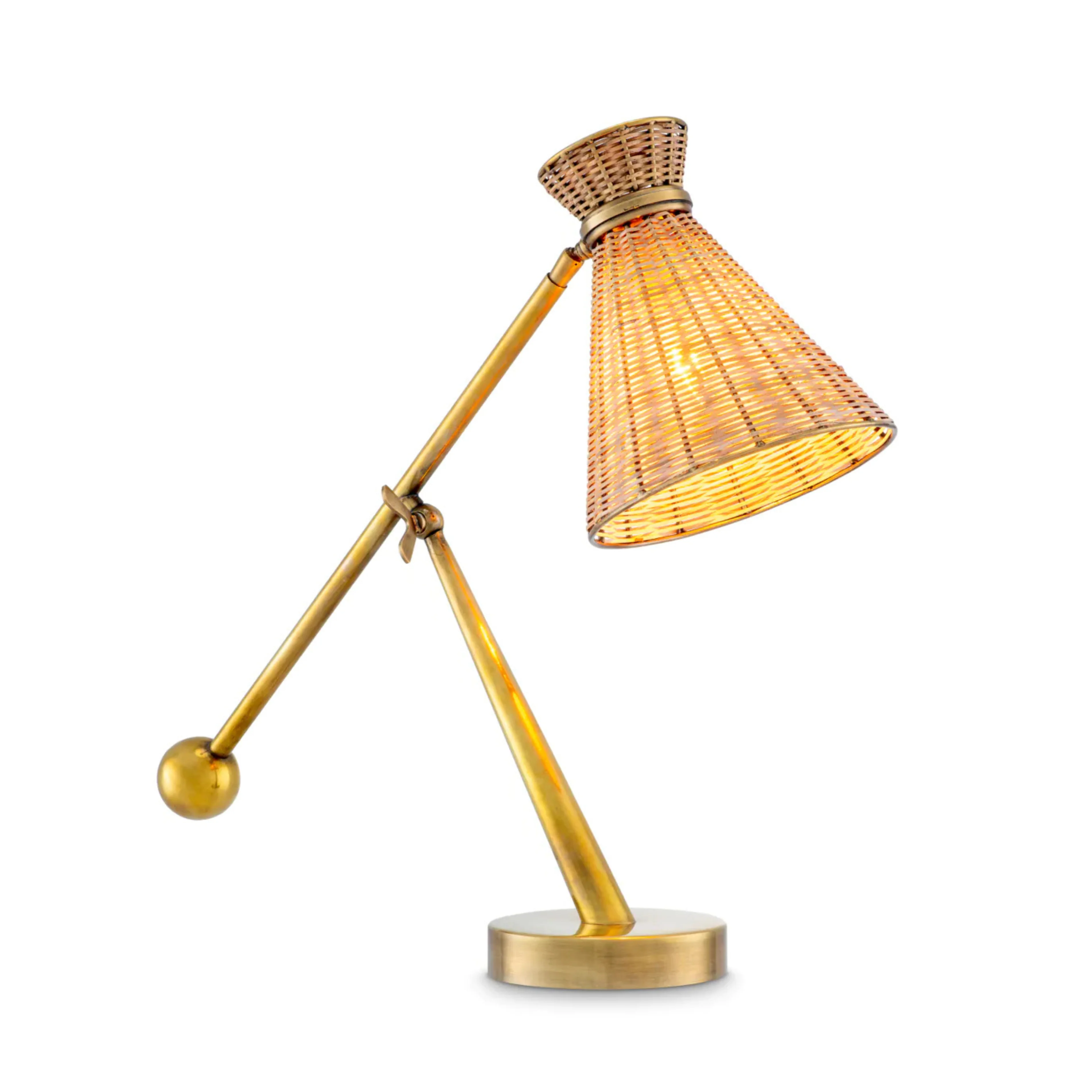 Lampa stołowa KON TIKI rattan z antycznym złotym