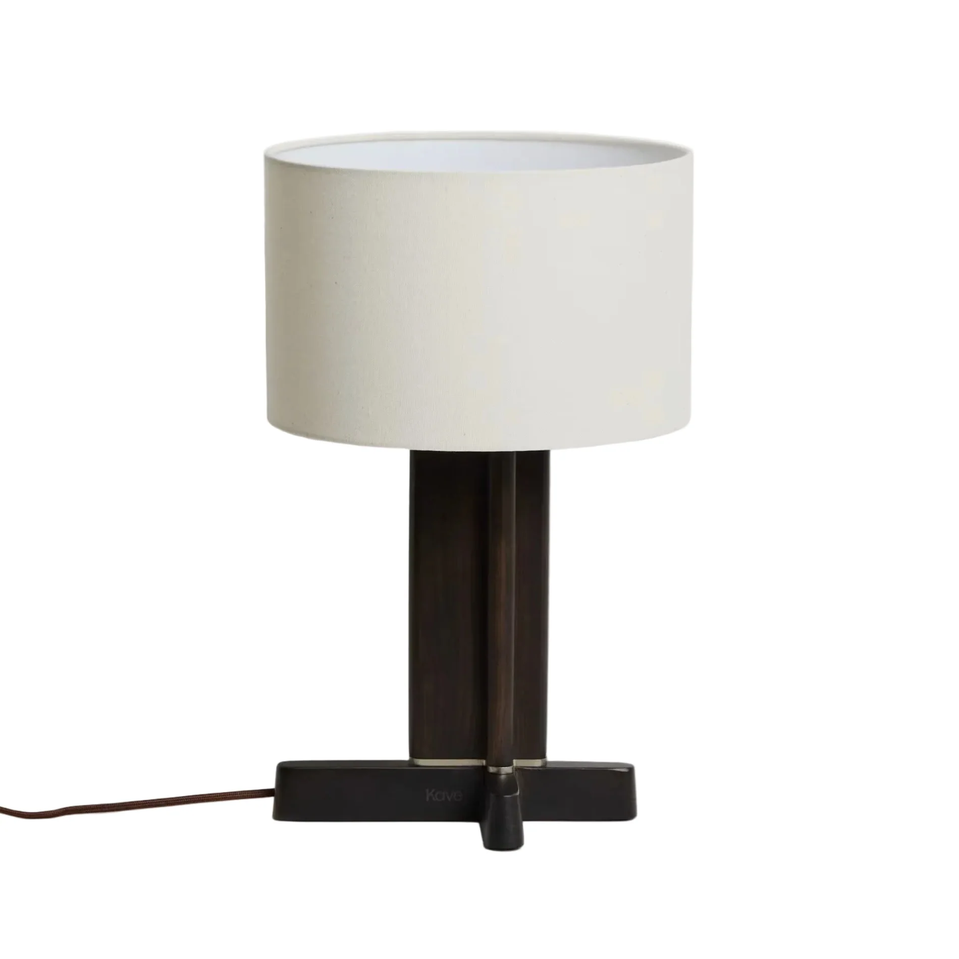 Lampa stołowa NIANI szary z ciemną drewnianą podstawą