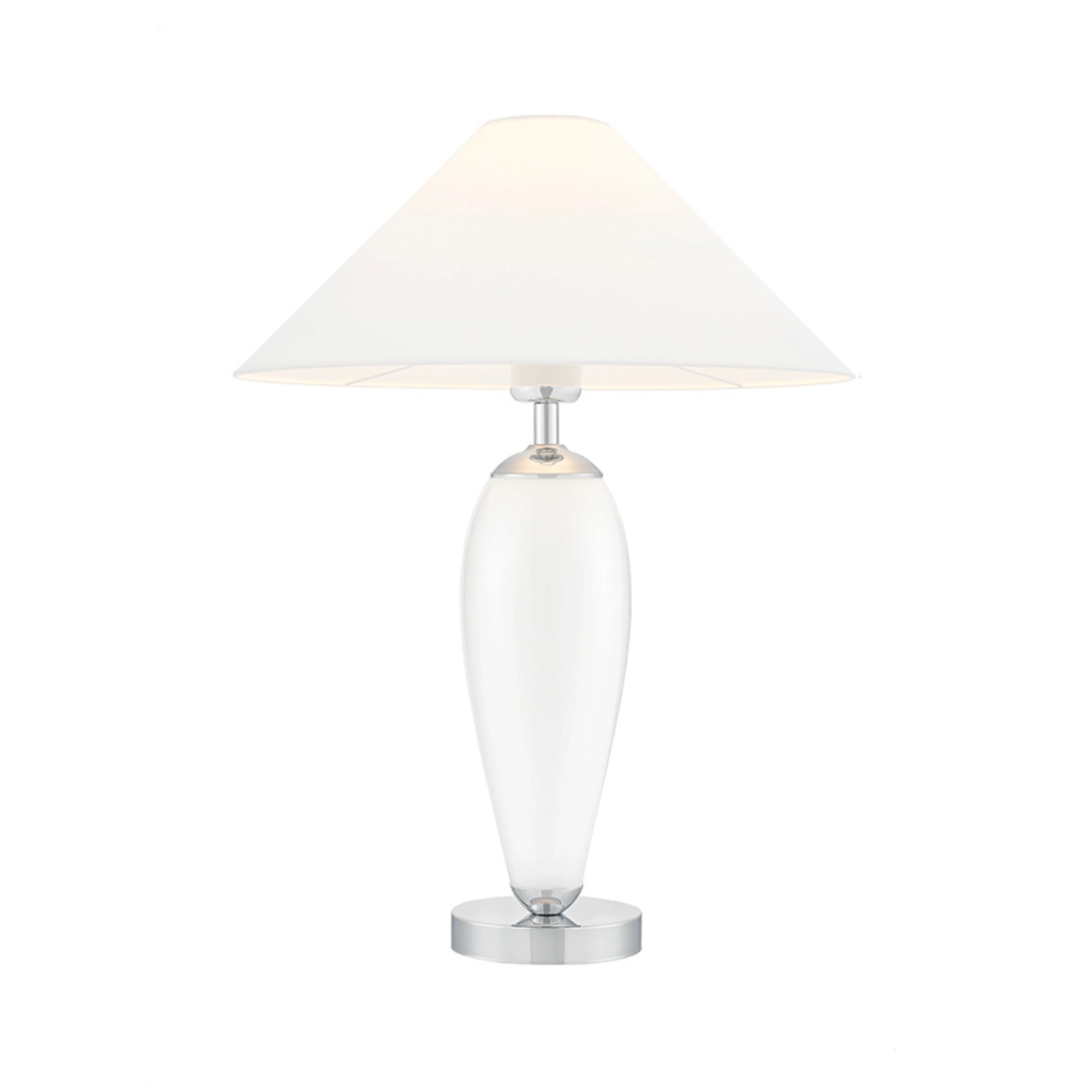 Lampa stołowa REA biały z mleczną podstawą i srebrny wykończeniem