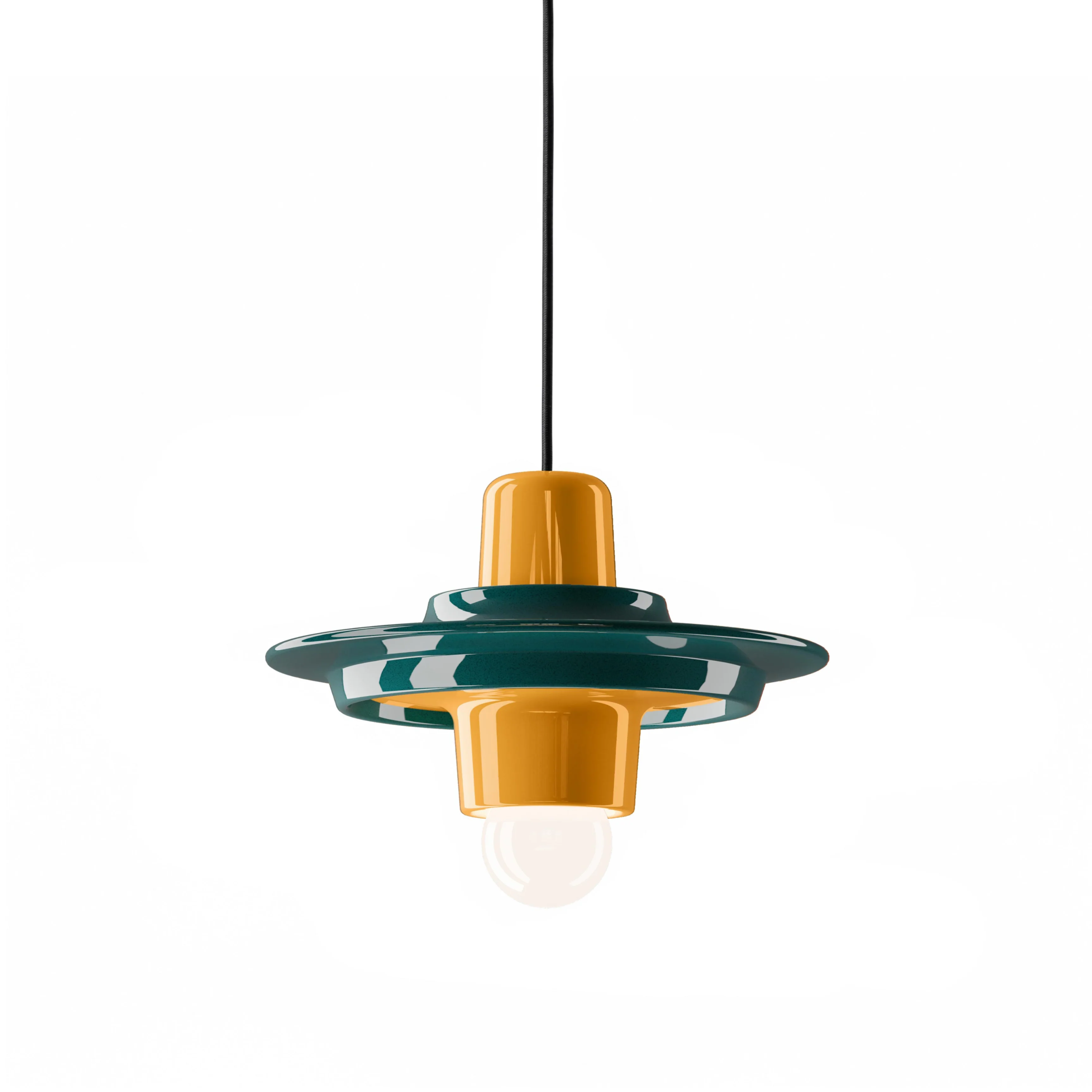 Lampa wisząca ceramiczna VOILÀ zielony petrol z żółtym