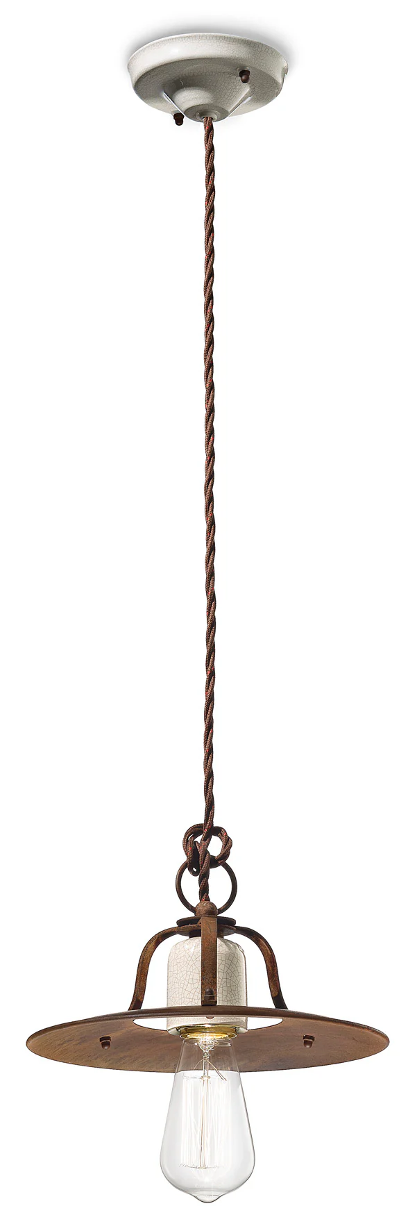 Lampa wisząca ceramiczno-żelazna GRUNGE rdzawy z kremowym efektem Craquelé - Image 3