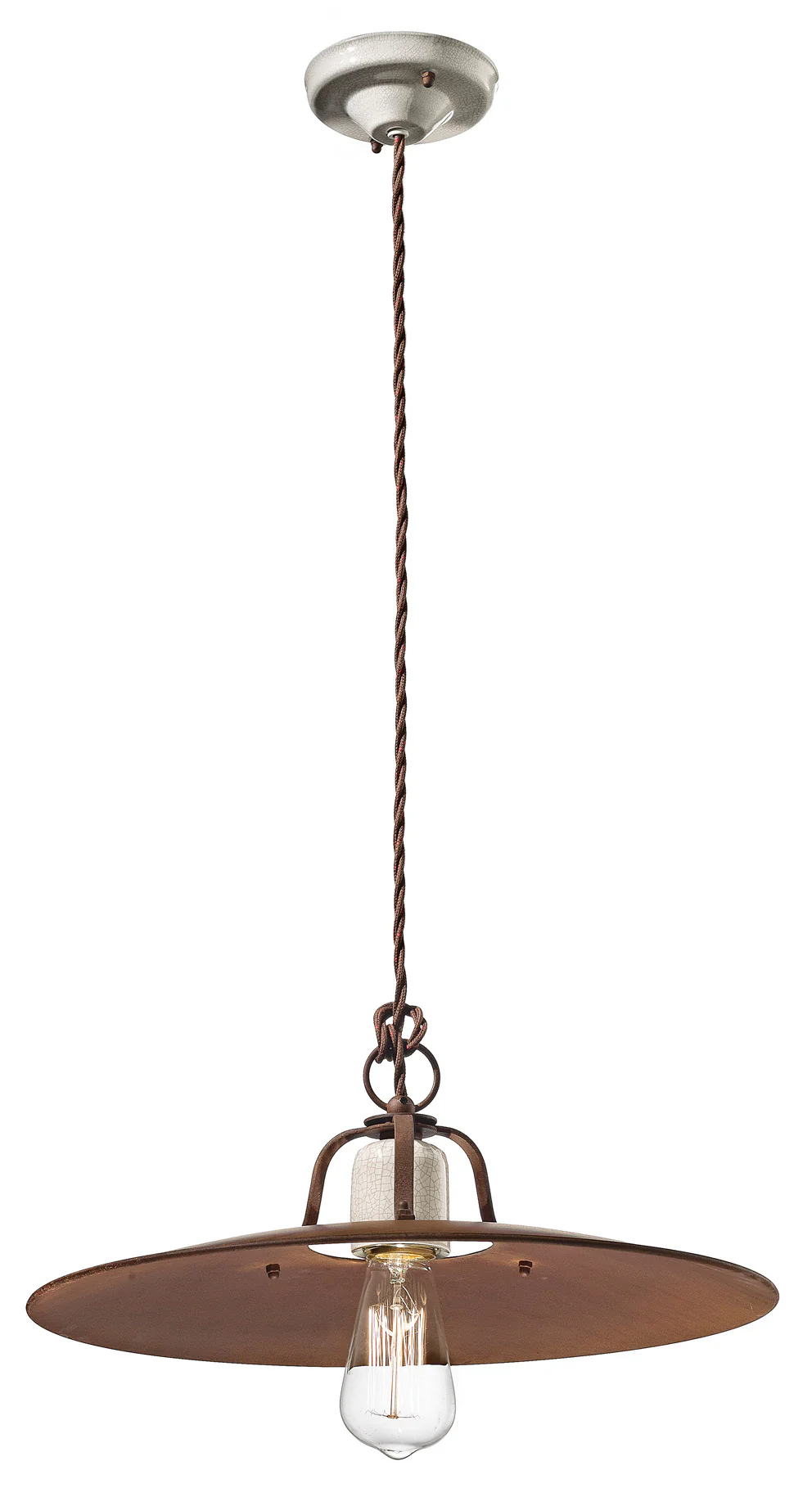 Lampa wisząca ceramiczno-żelazna GRUNGE rdzawy z kremowym efektem Craquelé - Image 5