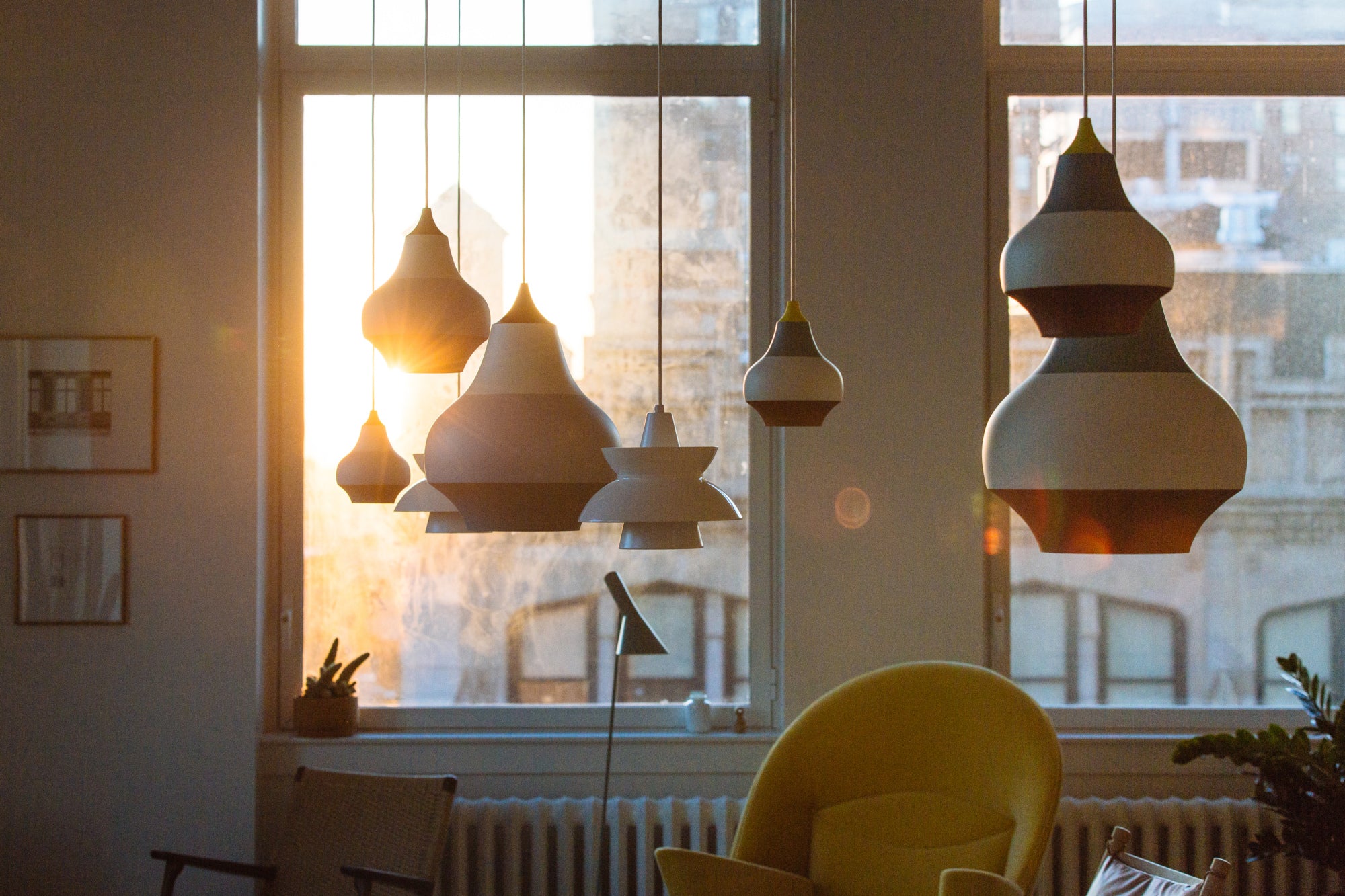 Lampa wisząca CIRQUE miedziano-biało-niebieski z żółtą końcówką - Image 3