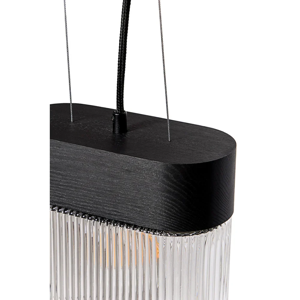 Lampa wisząca FLUMINA szkło ryflowane i czarne drewno jesionowe - Image 4