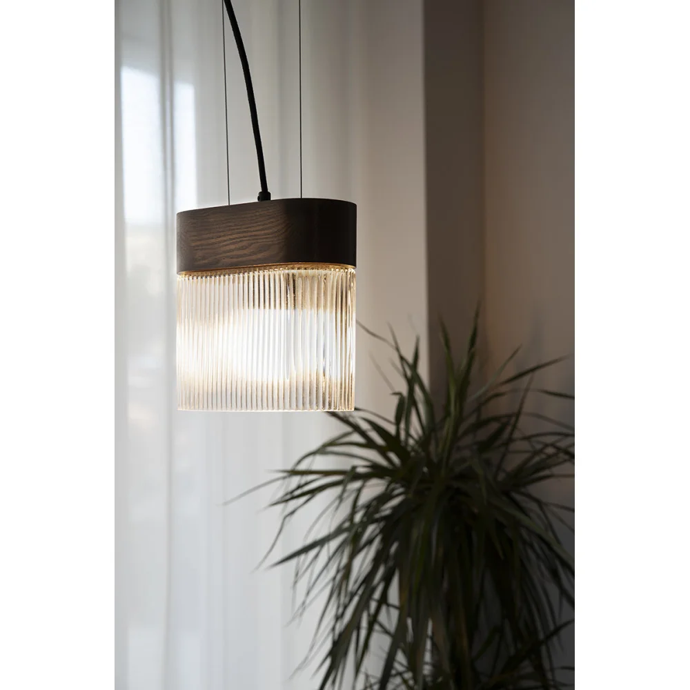 Lampa wisząca FLUMINA szkło ryflowane i czarne drewno jesionowe - Image 5