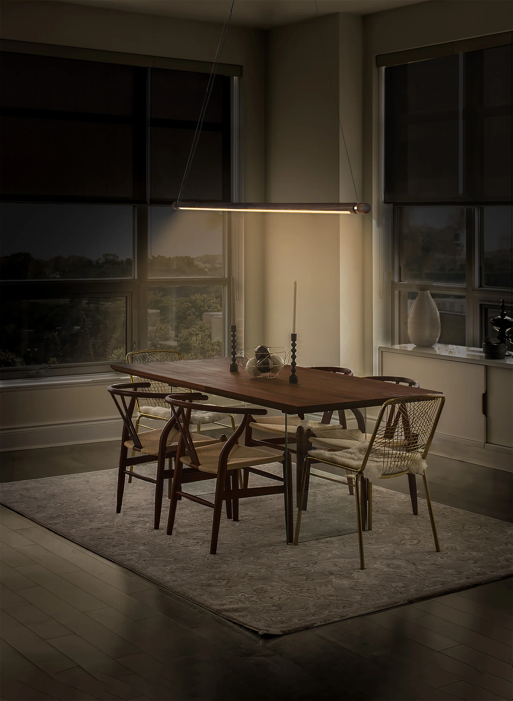 Lampa wisząca LINEA H drewno orzechowe z mosiężnym wykończeniem - Image 2