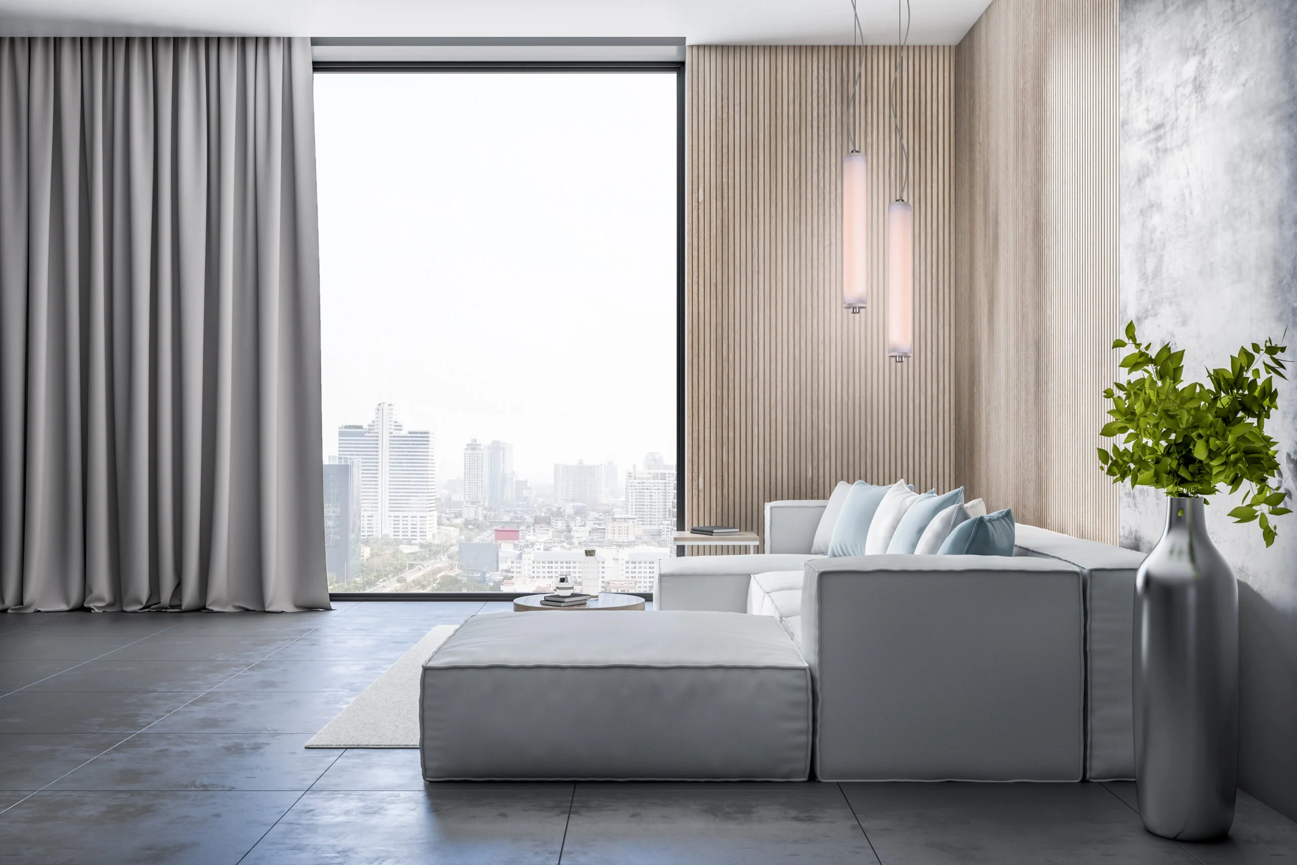Lampa wisząca pionowa LONGA mleczny klosz z betonowym detalem - Image 7