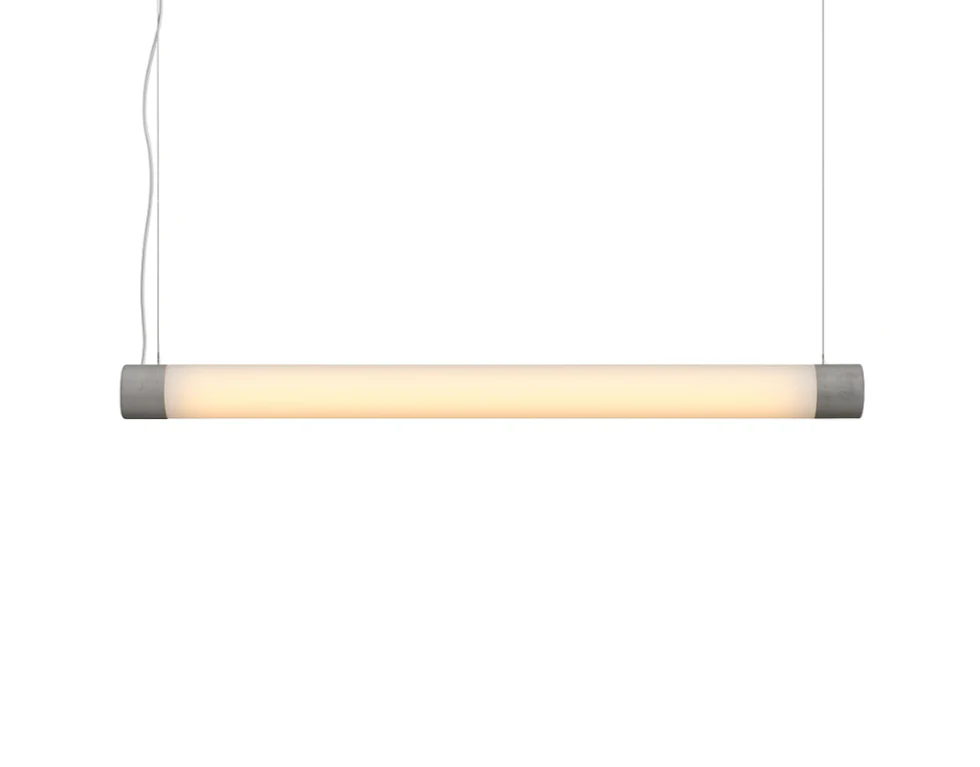 Lampa wisząca pozioma LONGA mleczny klosz z betonowym detalem