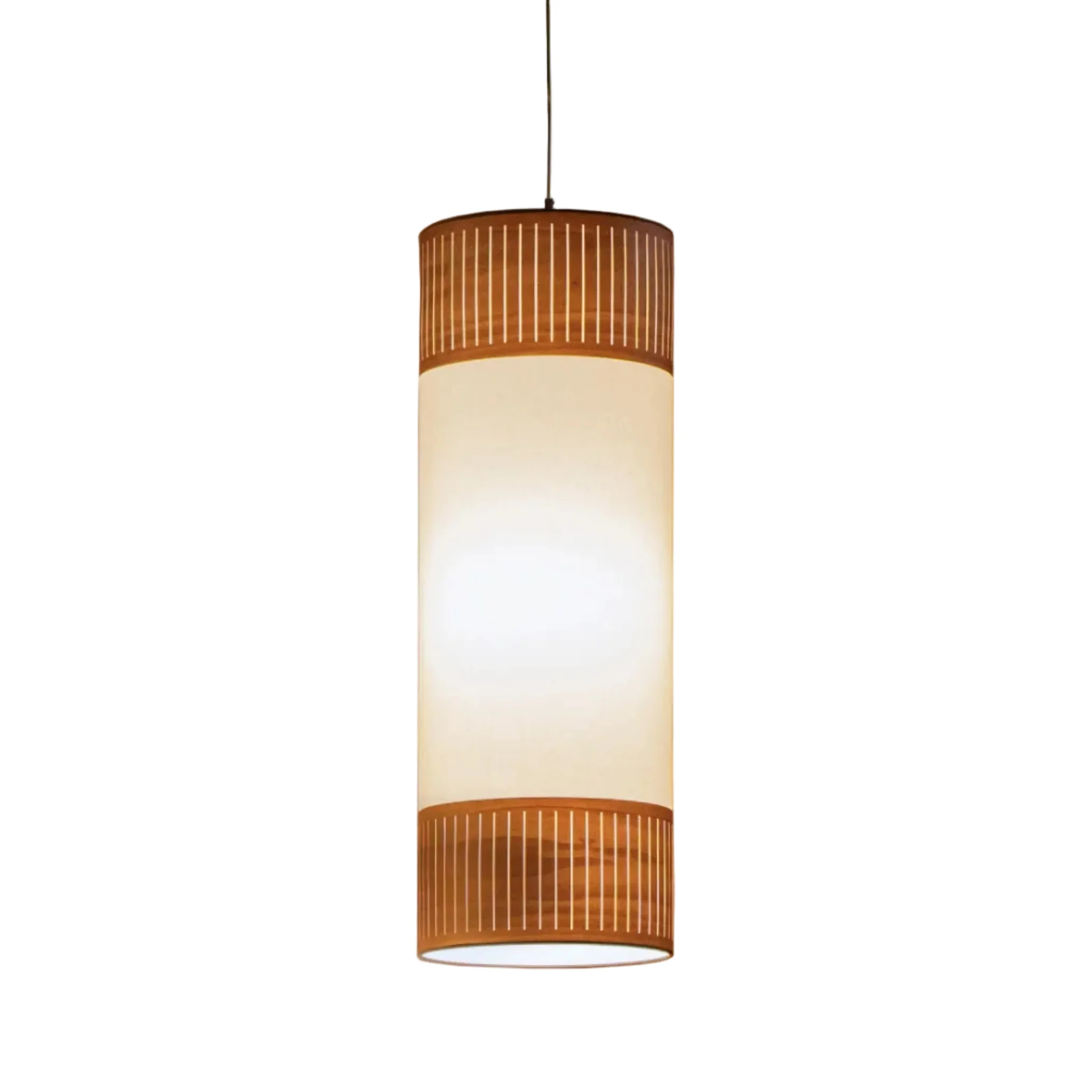 Lampa wisząca TAMIZ biały z drewnem orzechowym