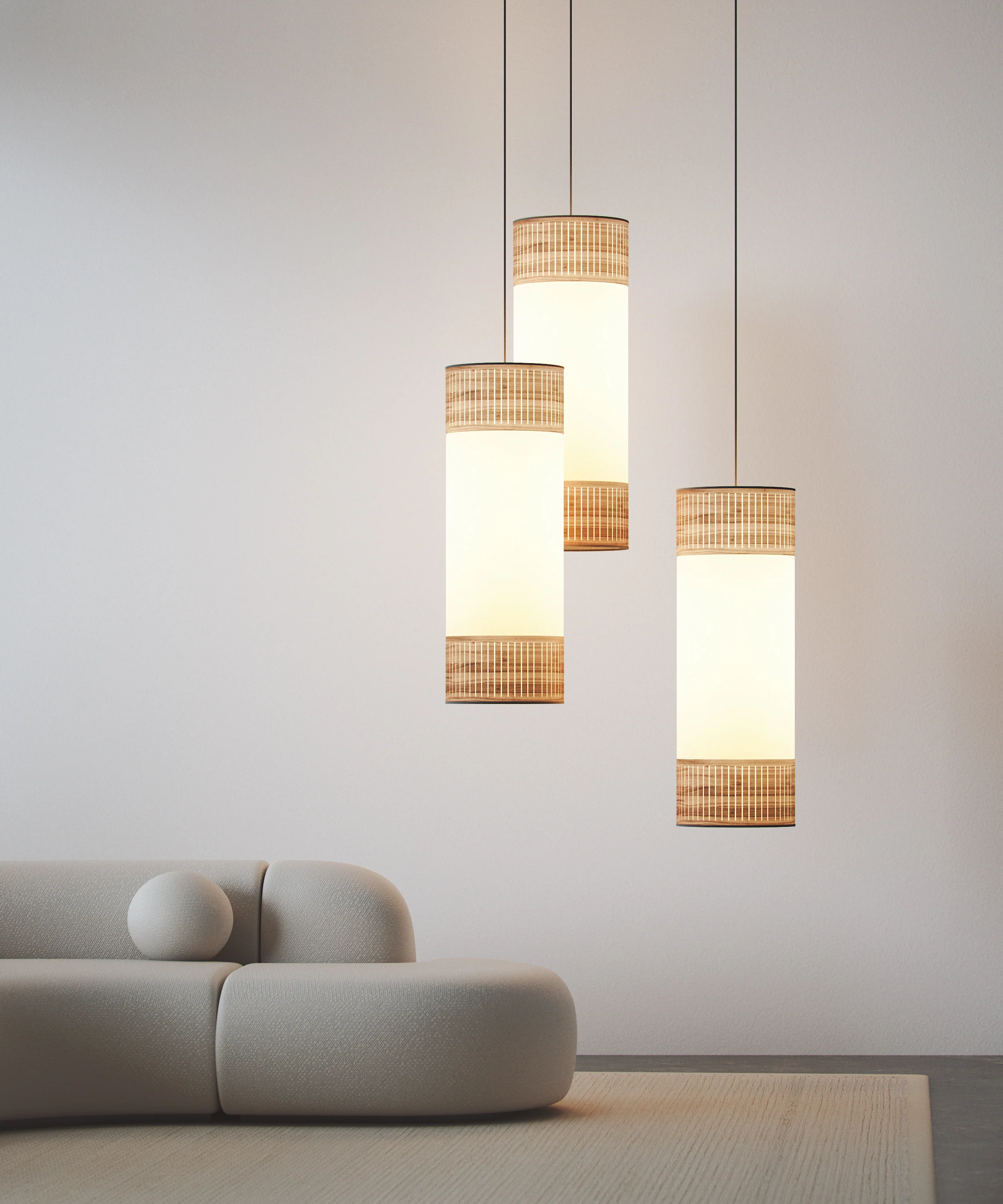 Lampa wisząca TAMIZ biały z drewnem orzechowym - Image 5