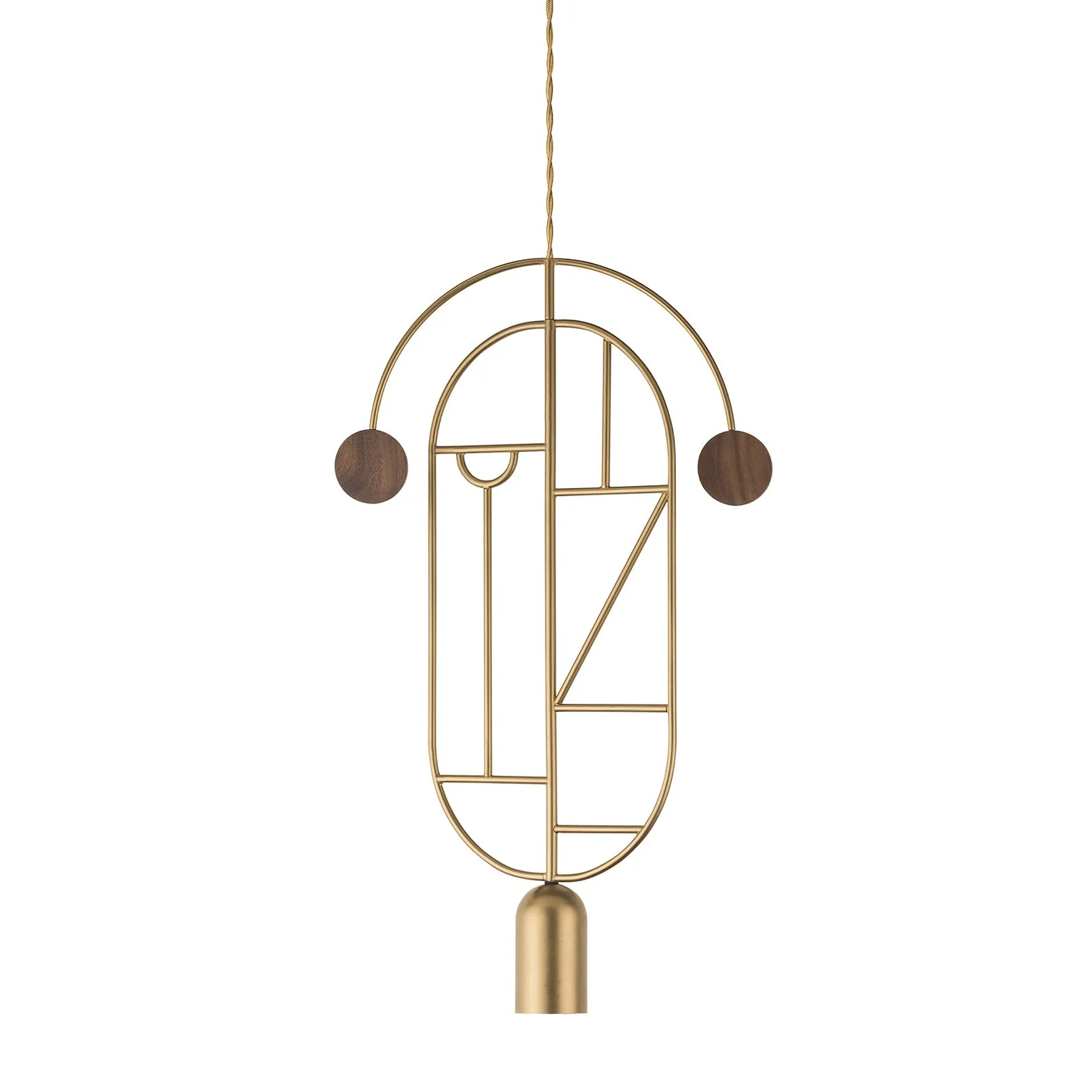 Lampa wisząca WOODEN DOTS WD07 mosiężny z drewnem orzechowym