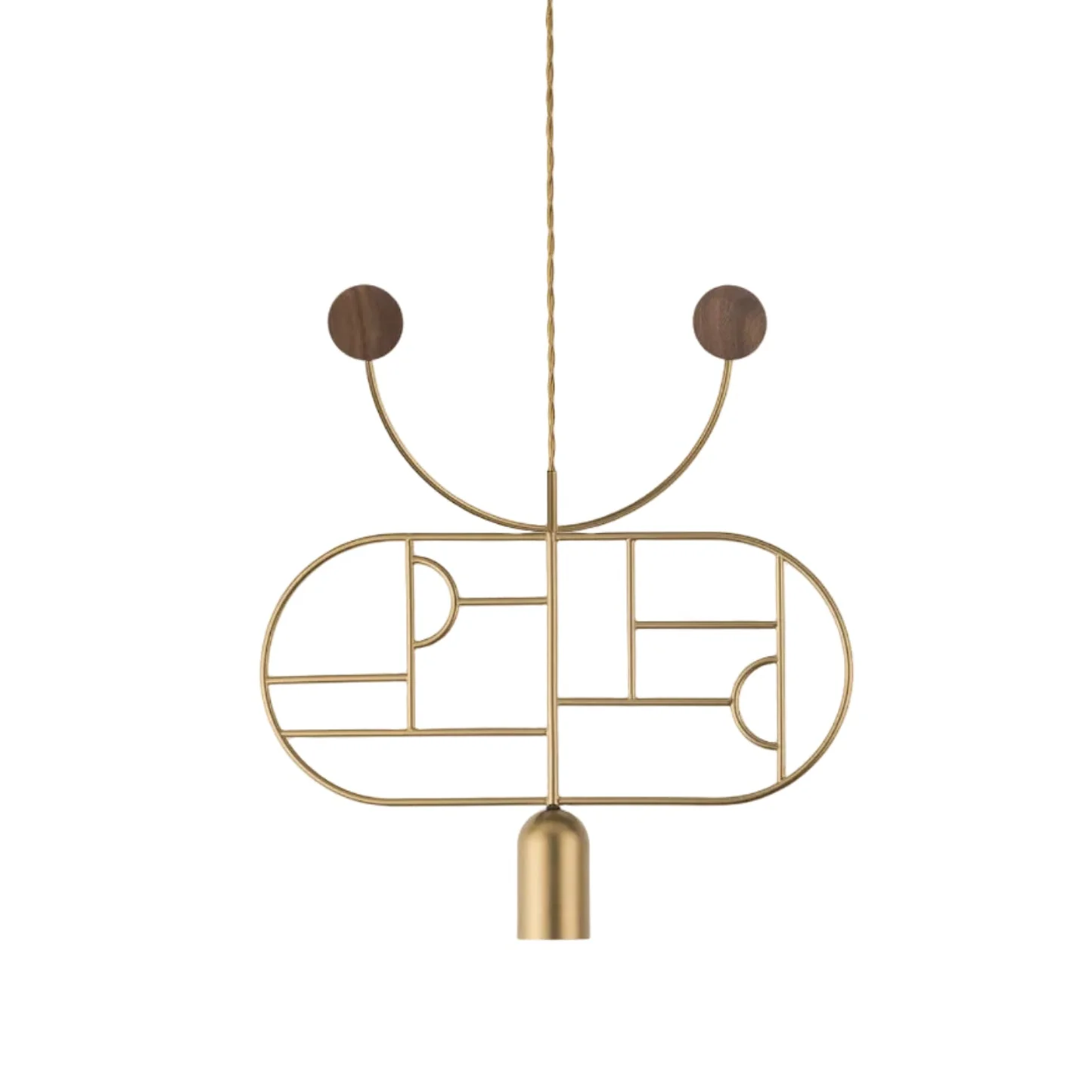 Lampa wisząca WOODEN DOTS WD08 mosiężny z drewnem orzechowym