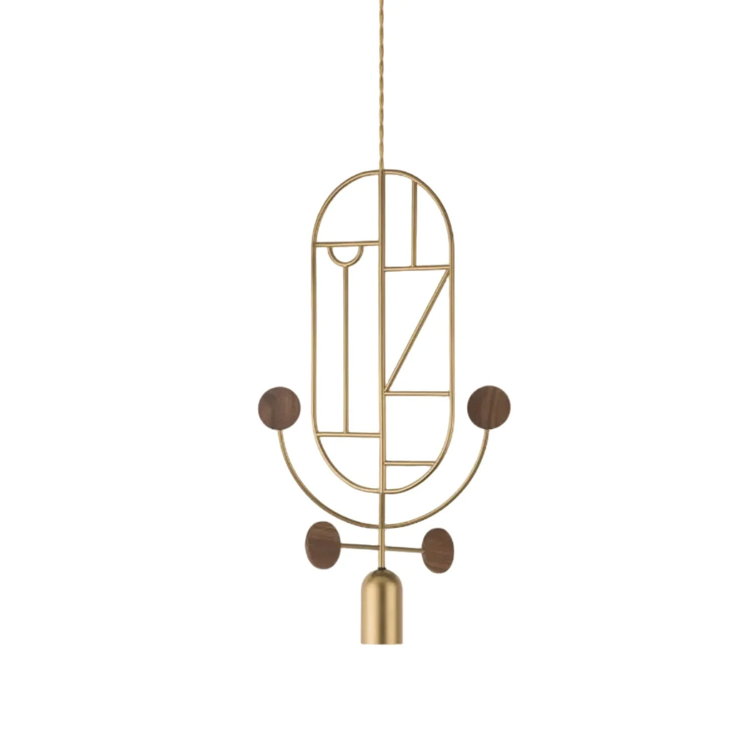 Lampa wisząca WOODEN DOTS WDS05 mosiężny z drewnem orzechowym
