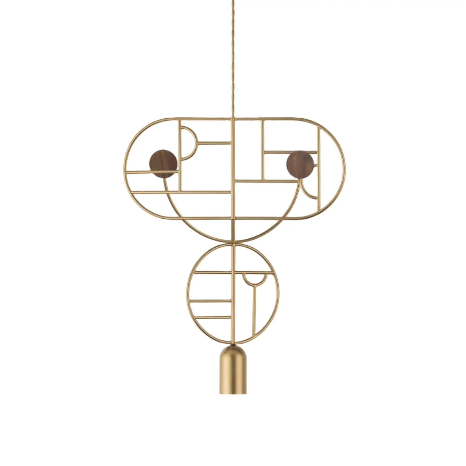 Lampa wisząca WOODEN DOTS WDS07 mosiężny z drewnem orzechowym