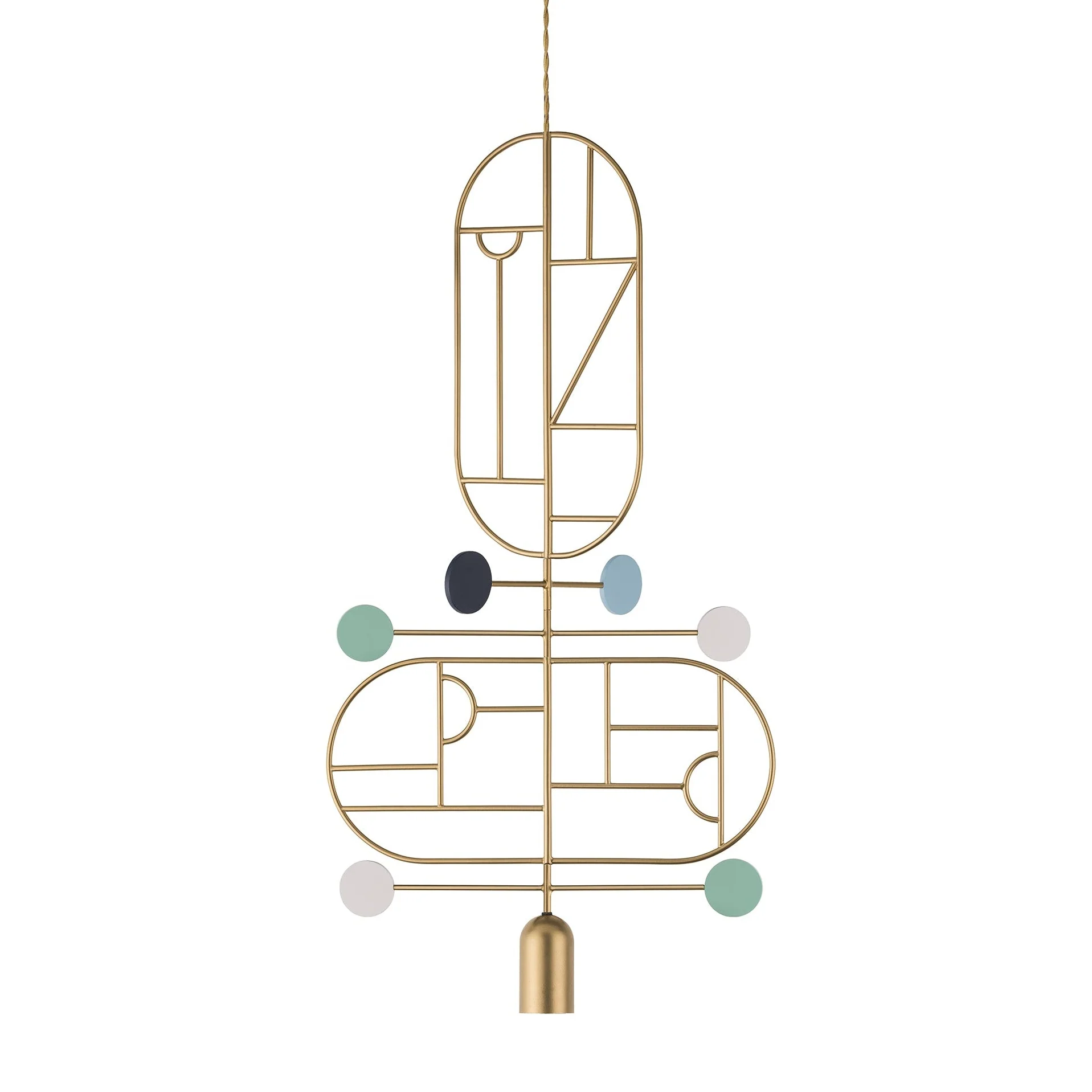 Lampa wisząca WOODEN DOTS WDS13 mosiężny z odcieniami niebieskiego i bieli