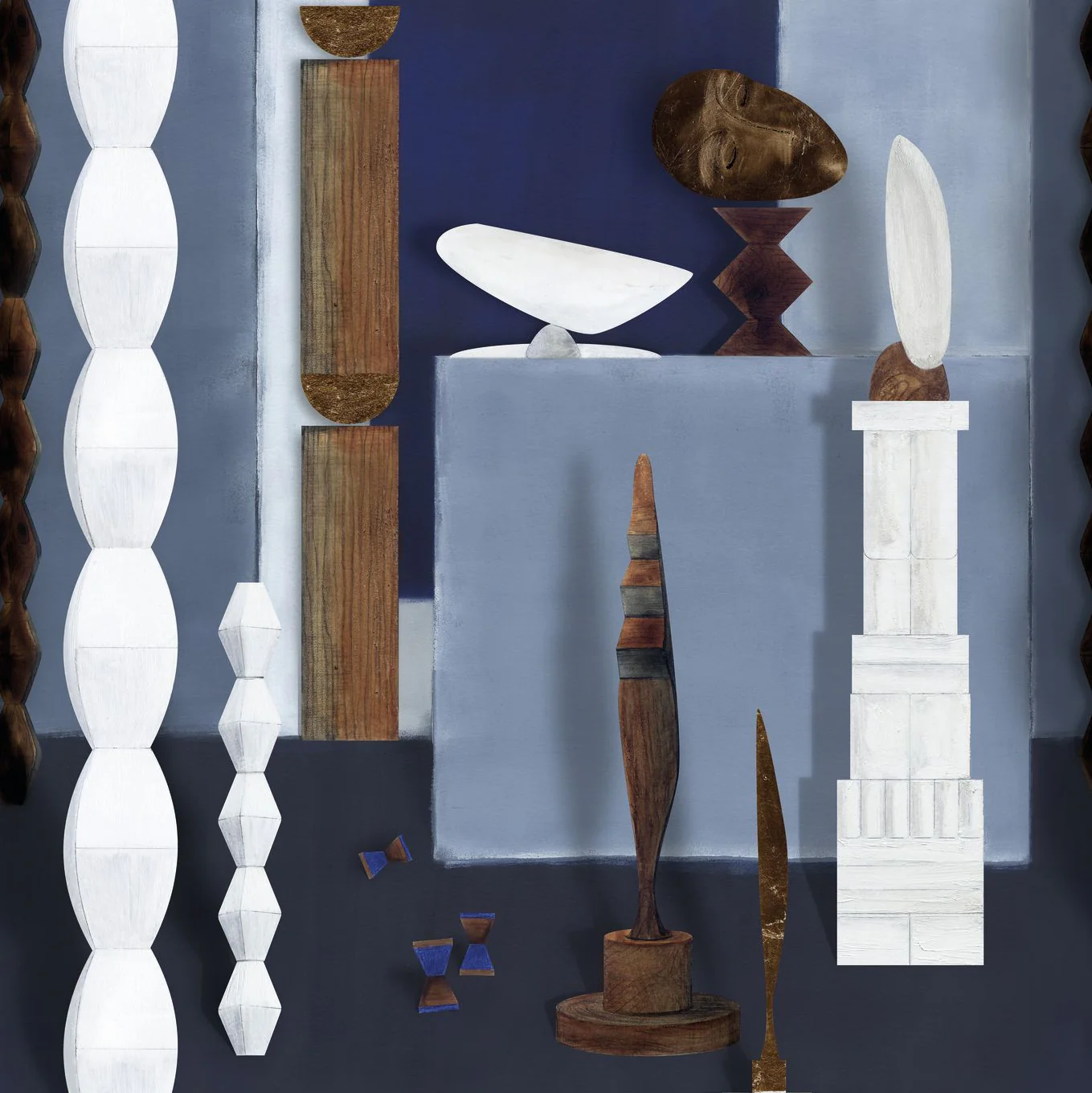 Mural z motywem artystycznym L'ATELIER DE BRANCUSI - BLEU D'EGYPTE niebieski z białym