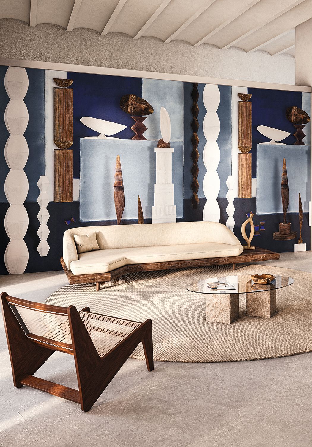 Mural z motywem artystycznym L'ATELIER DE BRANCUSI - BLEU D'EGYPTE niebieski z białym - Image 5
