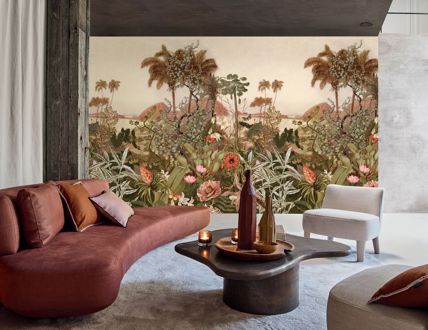 Mural z krajobrazem tropikalnych palm KISAMA beżowy z zielonym - Image 2