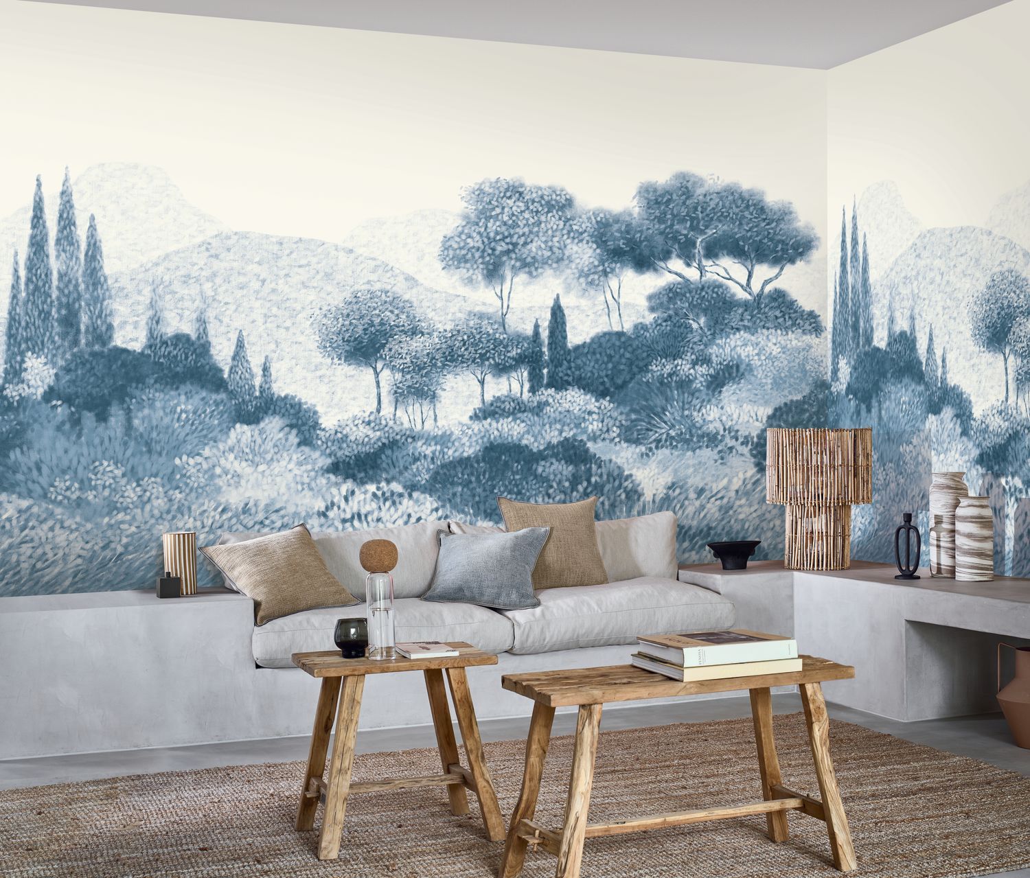Mural z krajobrazem drzew i gór MAQUIS CORSE beżowy - Image 3