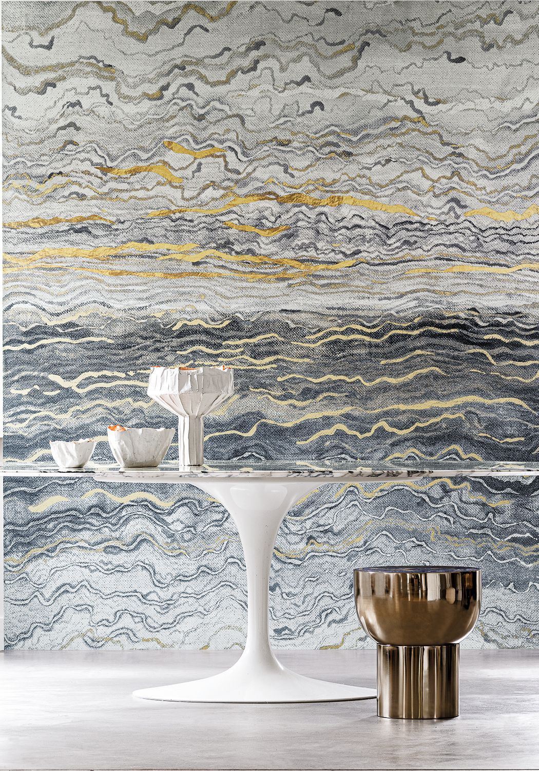 Mural metaliczny AZURITE - BLANC/GRIS/DORÉ szary ze złotym - Image 3