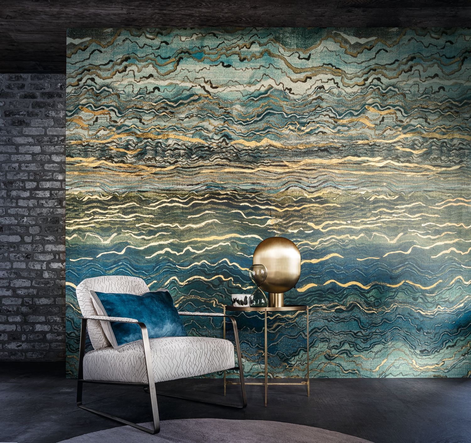 Mural metaliczny AZURITE - BLEU/VERT/DORÉ niebieski ze złotym - Image 2