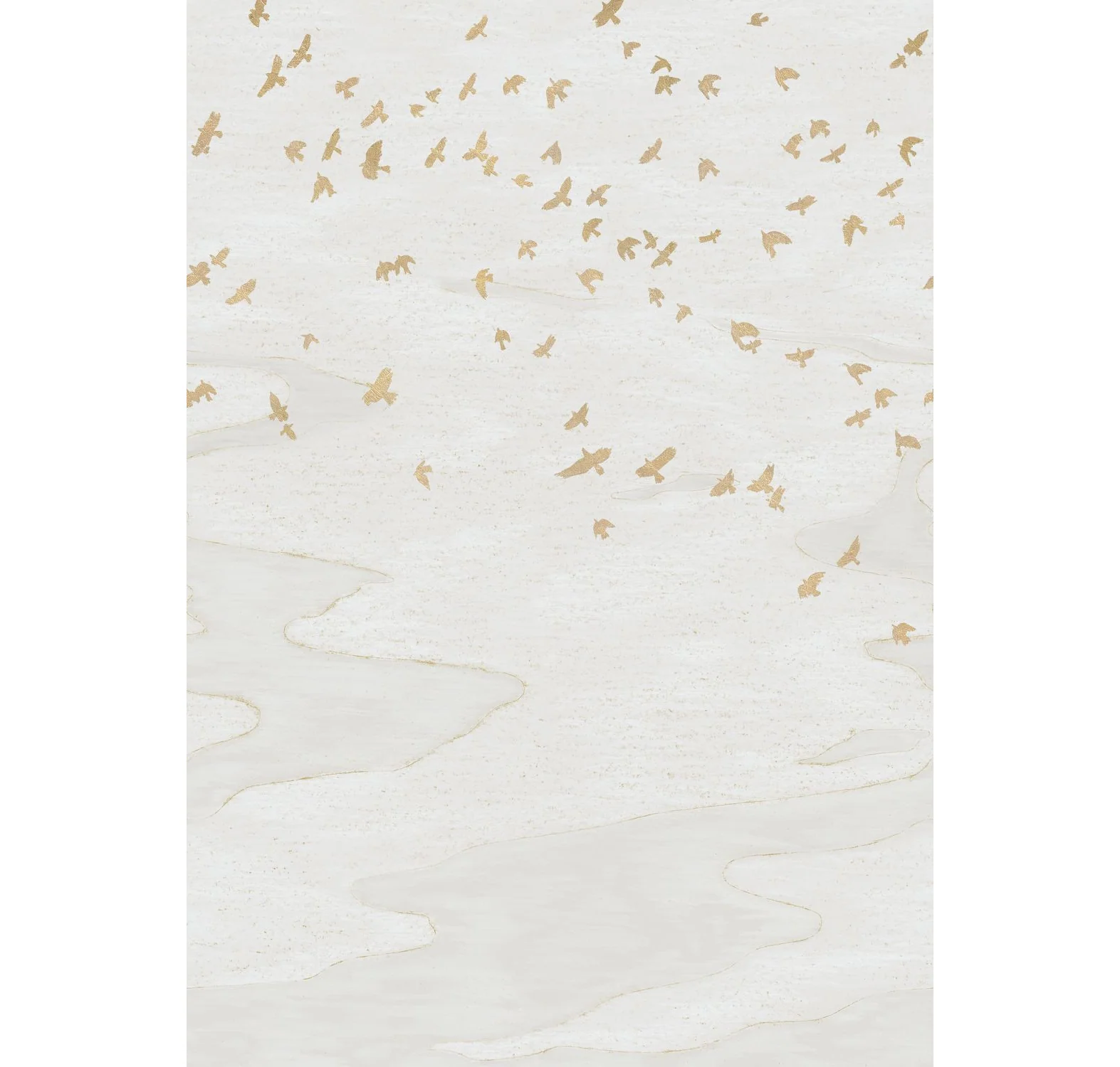 Mural z motywem zwierzęcym ptaków MIGRATION biały ze złotym - Image 5