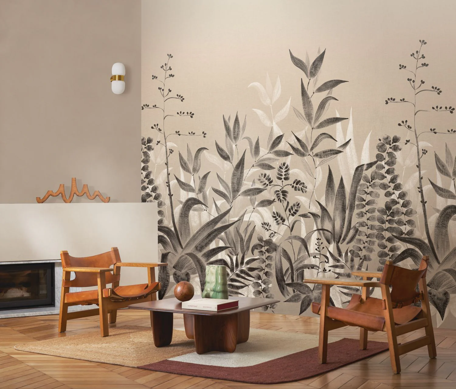 Mural z motywem roślinnym liści SAONA beżowy - Image 2